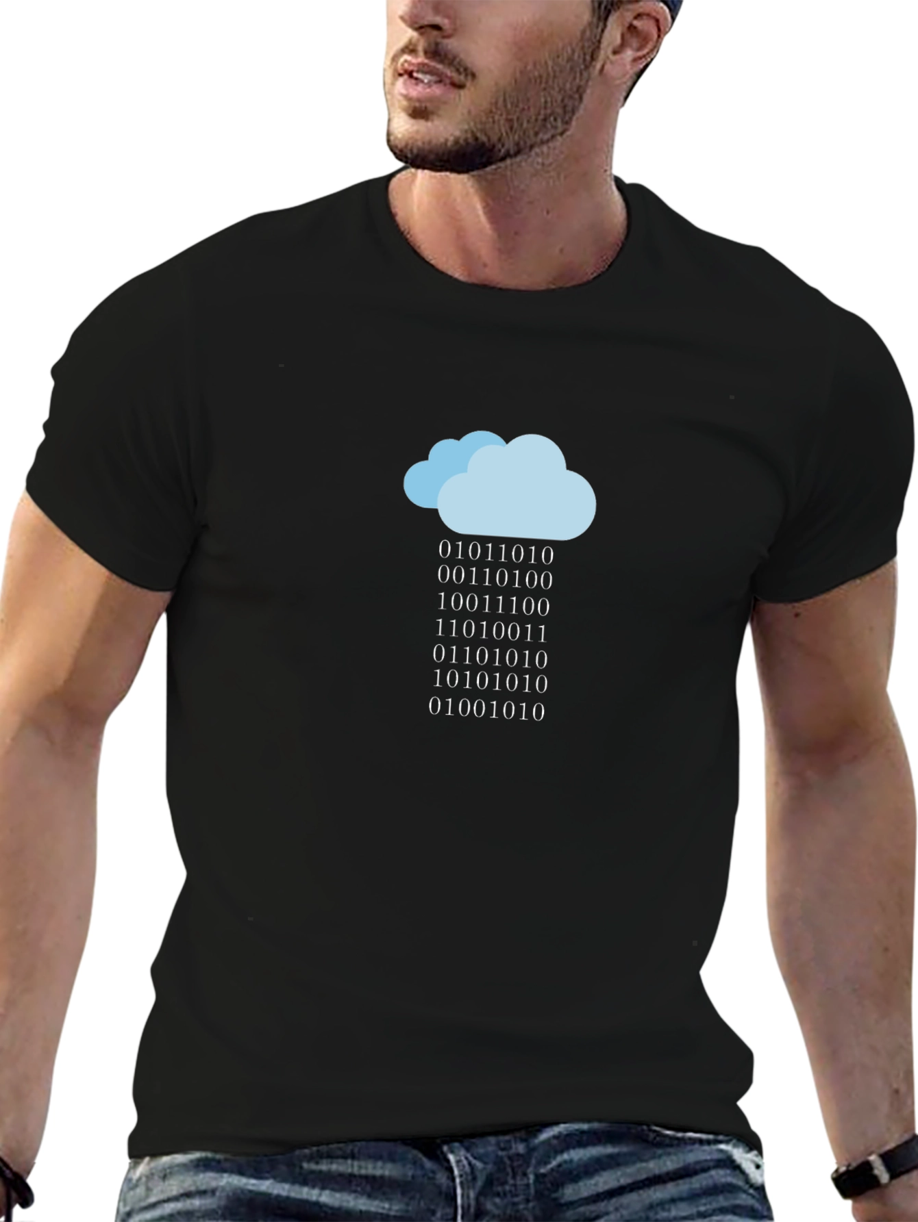 Camiseta Negra Nube de Código Binario