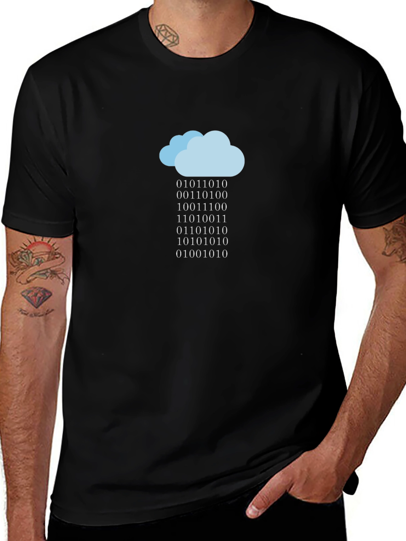 Camiseta Negra Nube de Código Binario