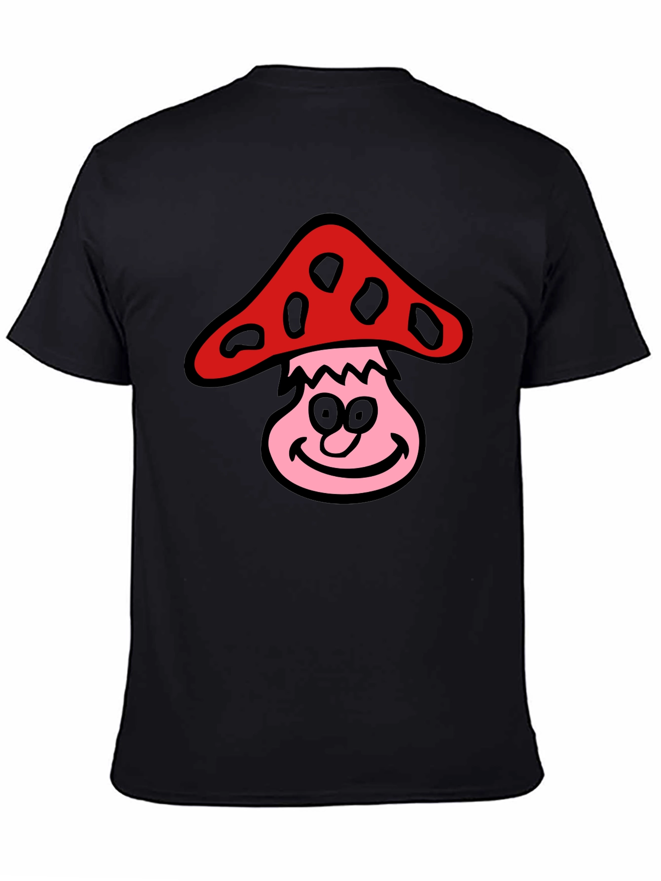 Camiseta Negra con Diseño de Hongo Sonriente
