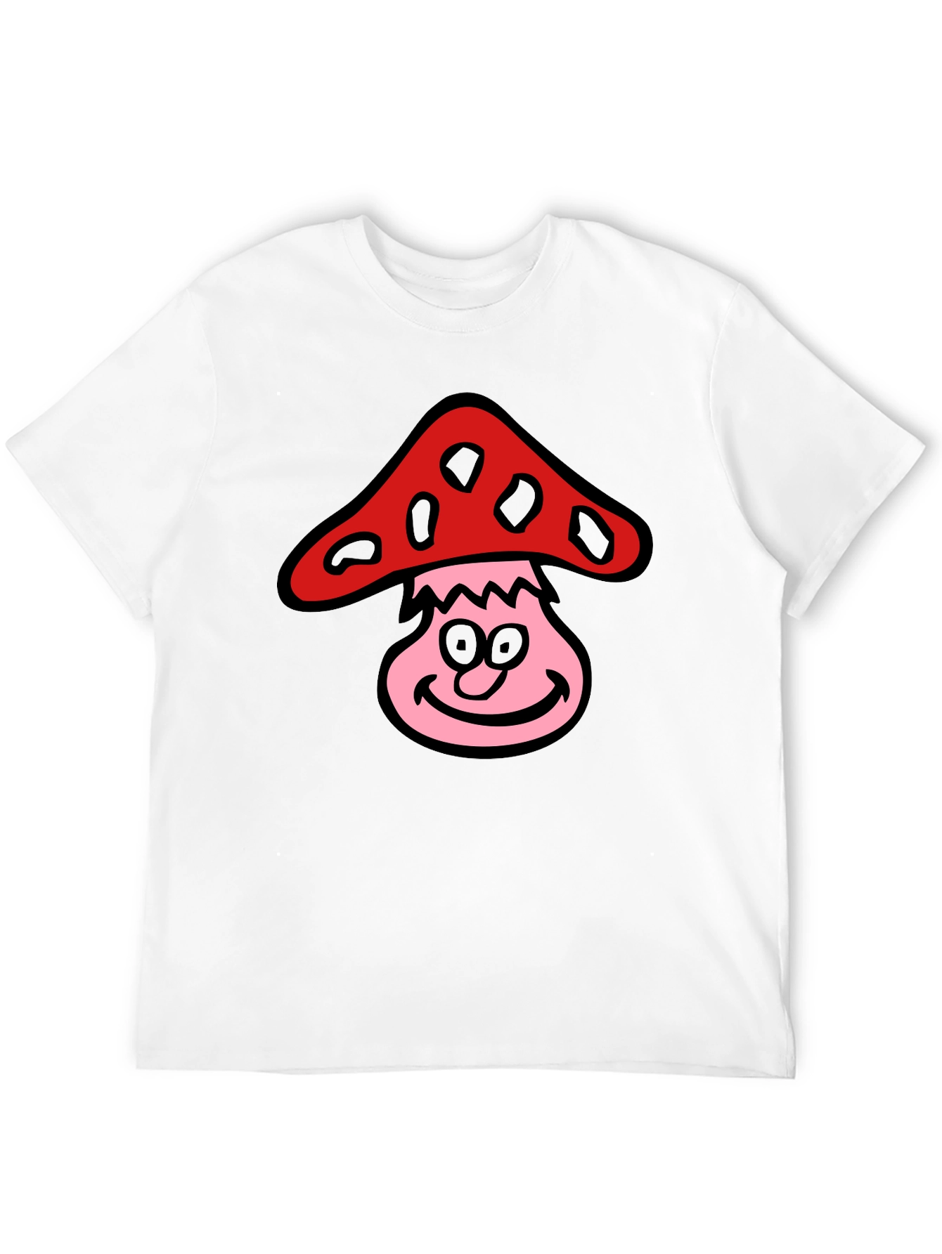 Camiseta Negra con Diseño de Hongo Sonriente