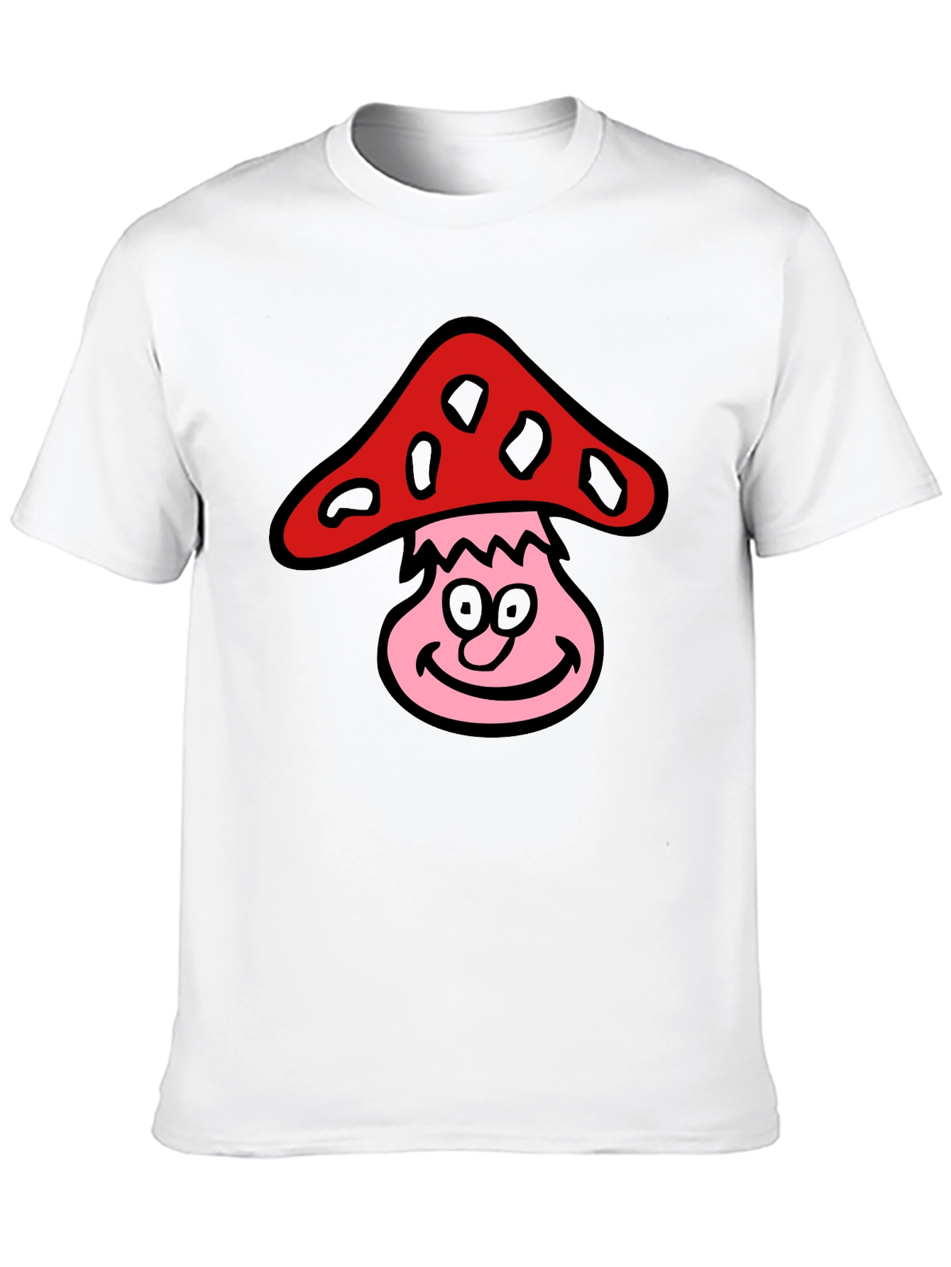 Camiseta Negra con Diseño de Hongo Sonriente