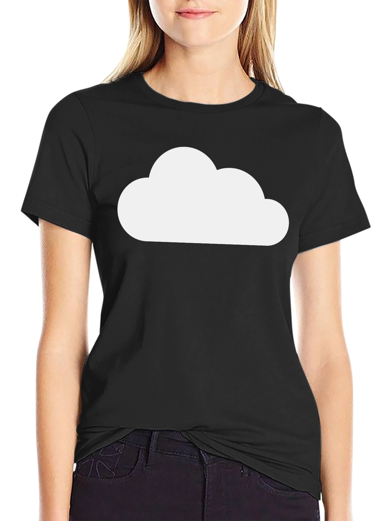 Camiseta Negra Nube Blanca Diseño Casual