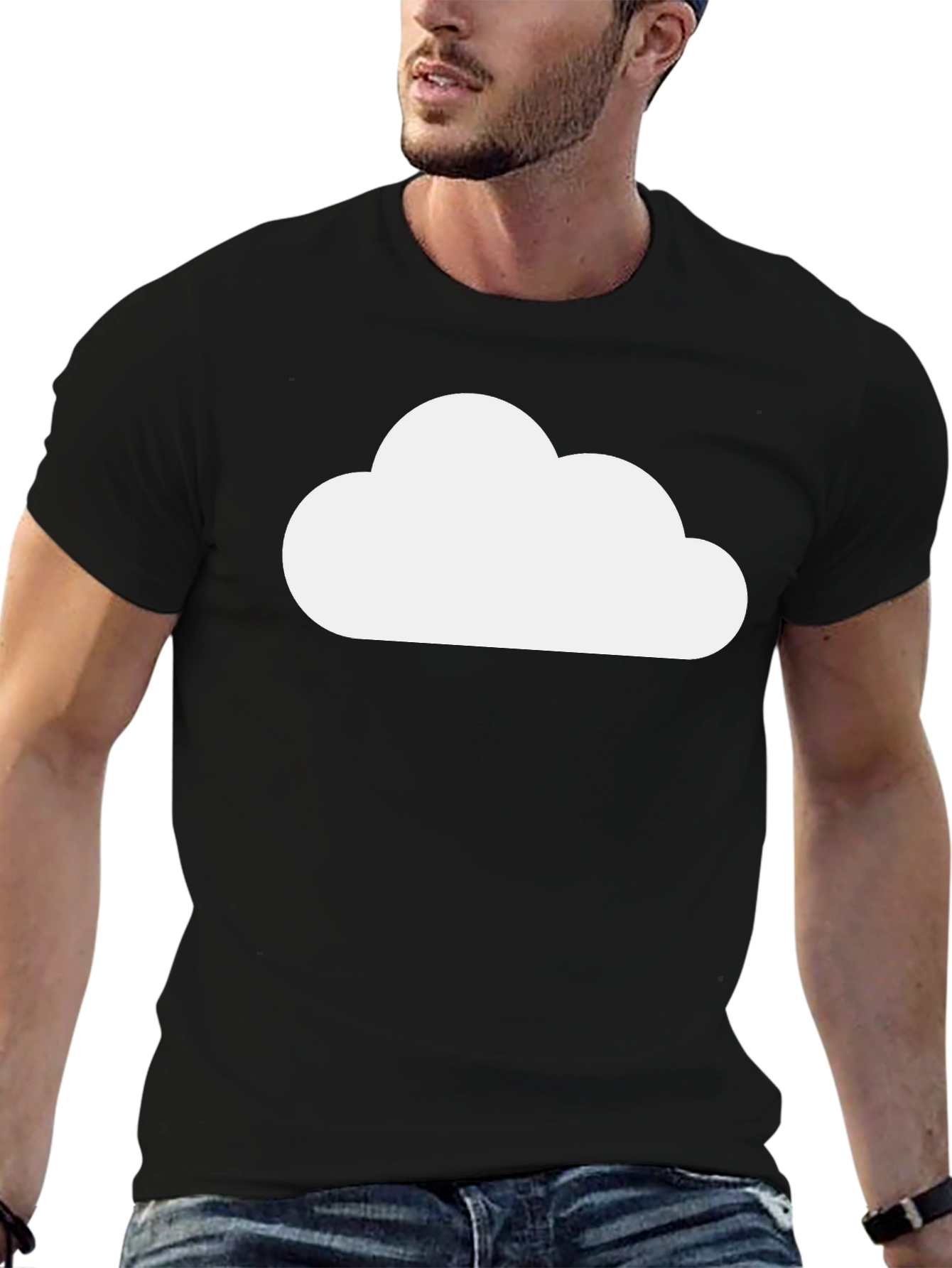 Camiseta Negra Nube Blanca Diseño Casual