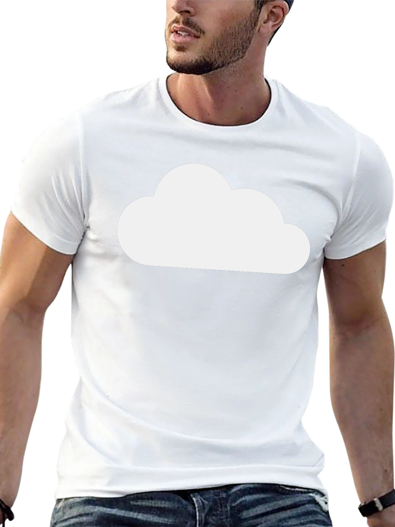 Camiseta Negra Nube Blanca Diseño Casual