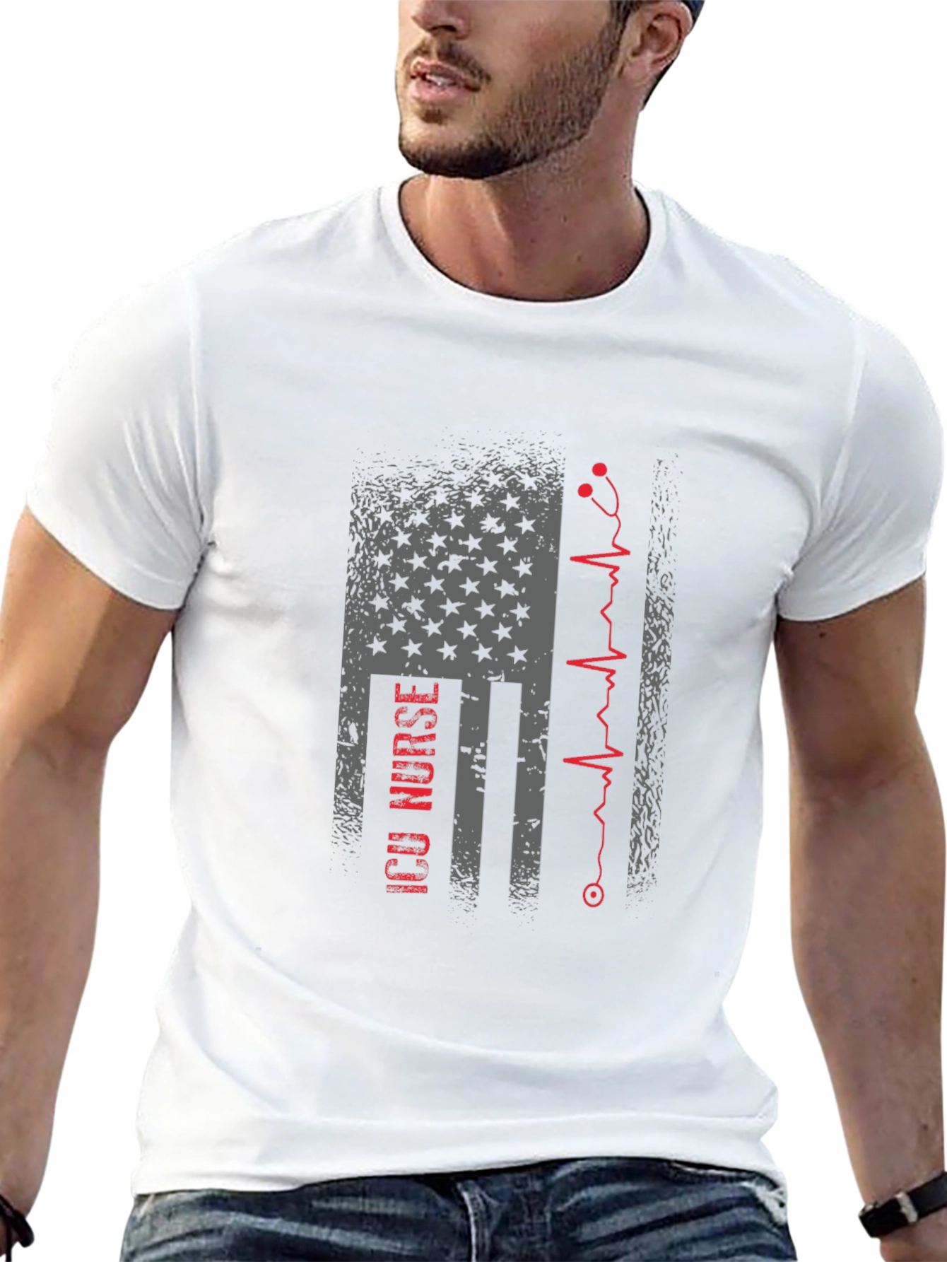 Camiseta Negra ICU Nurse Bandera Americana