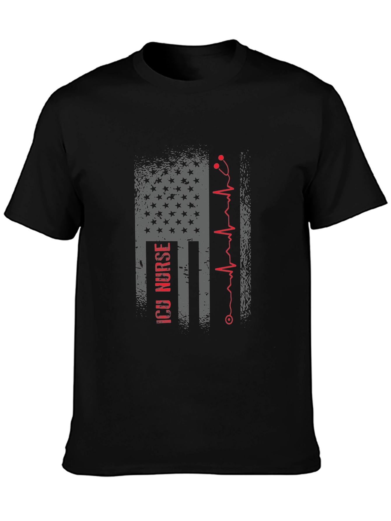 Camiseta Negra ICU Nurse Bandera Americana