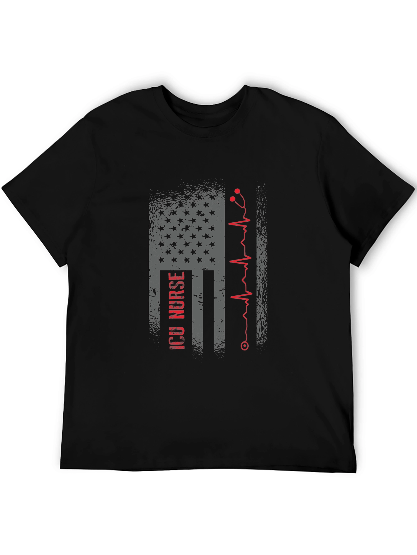 Camiseta Negra ICU Nurse Bandera Americana