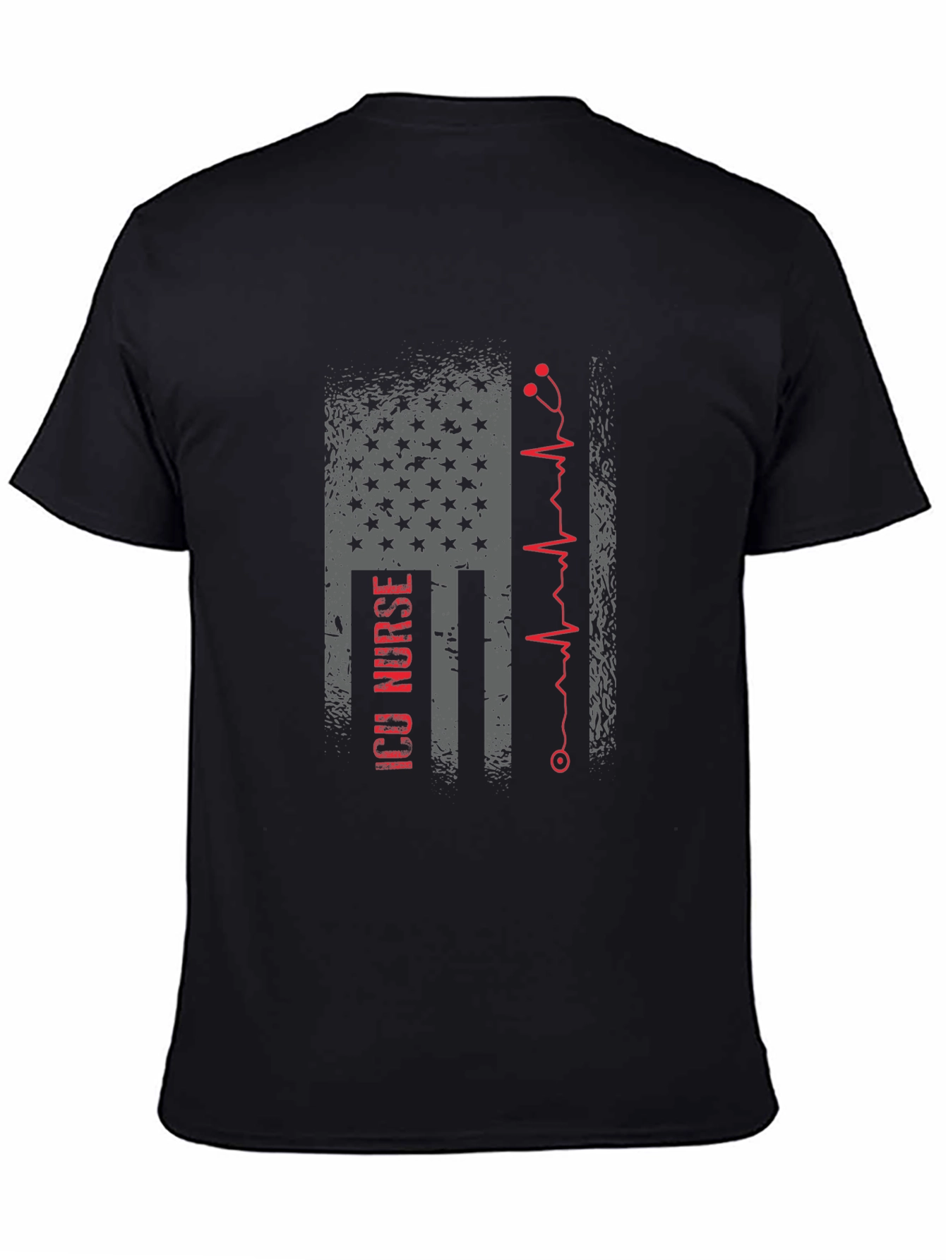 Camiseta Negra ICU Nurse Bandera Americana