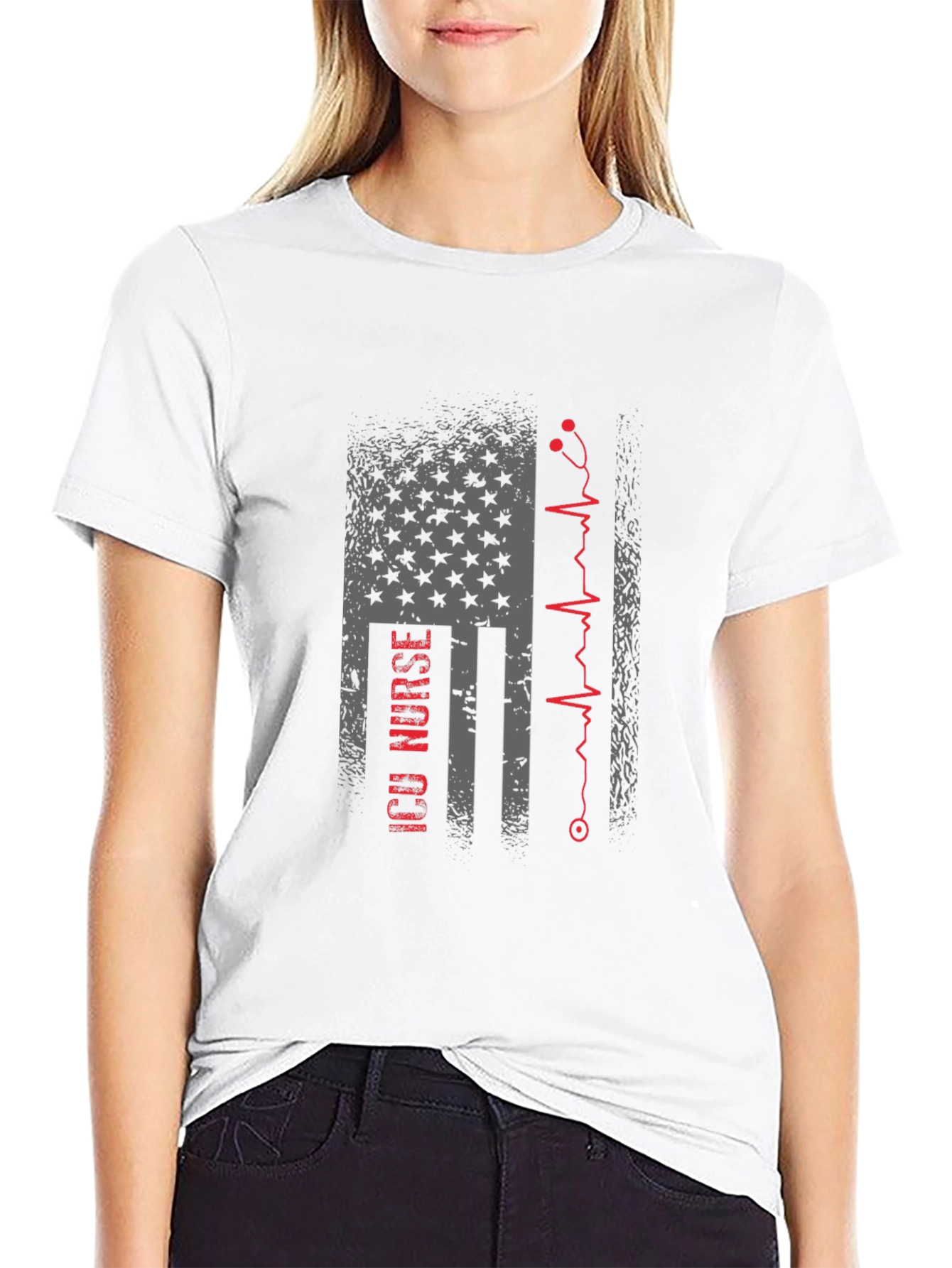 Camiseta Negra ICU Nurse Bandera Americana