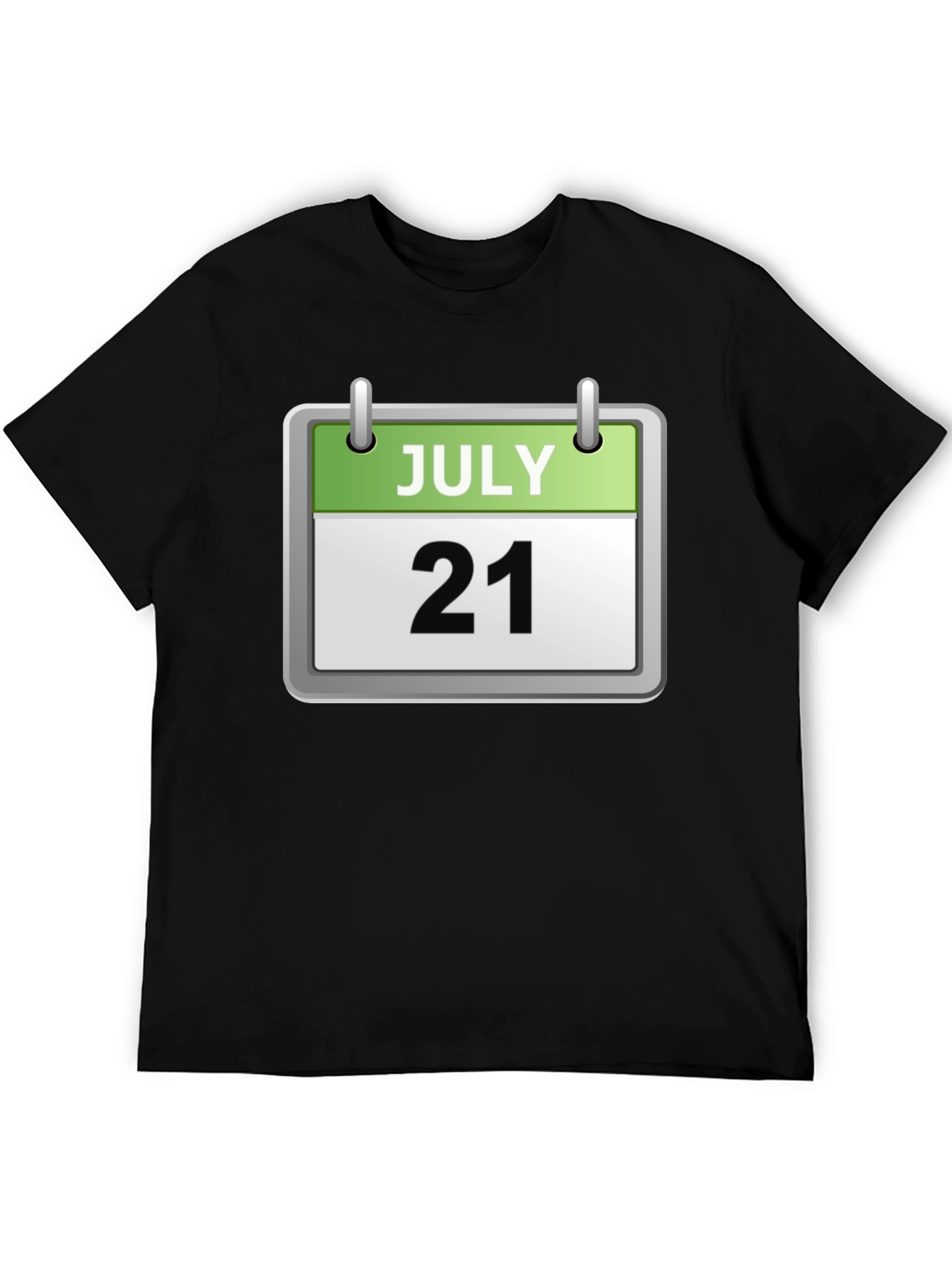 Camiseta Negra Calendario Julio 21 Algodón Cómoda Casual