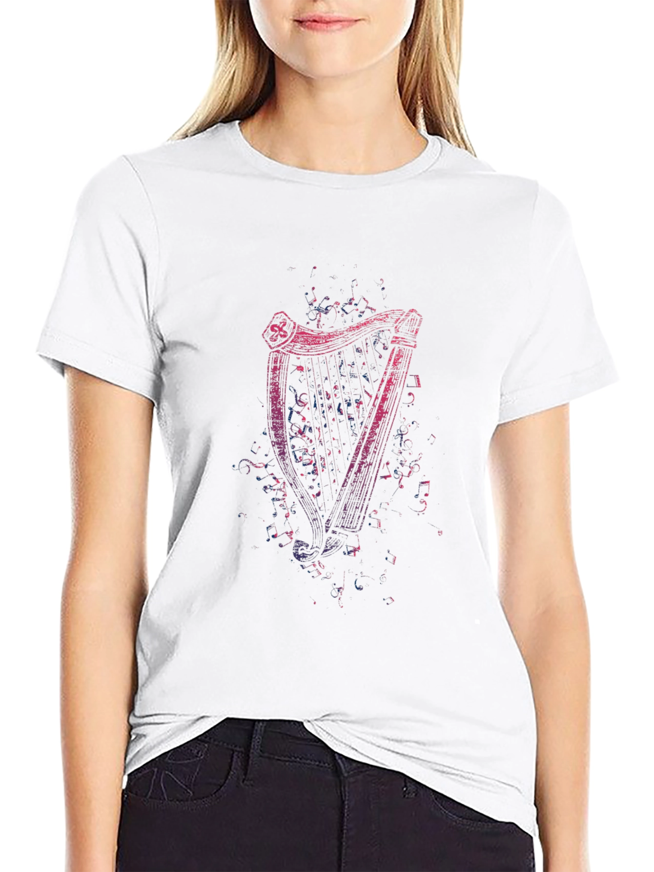 Camiseta Negra con Diseño de Arpa Irlandesa