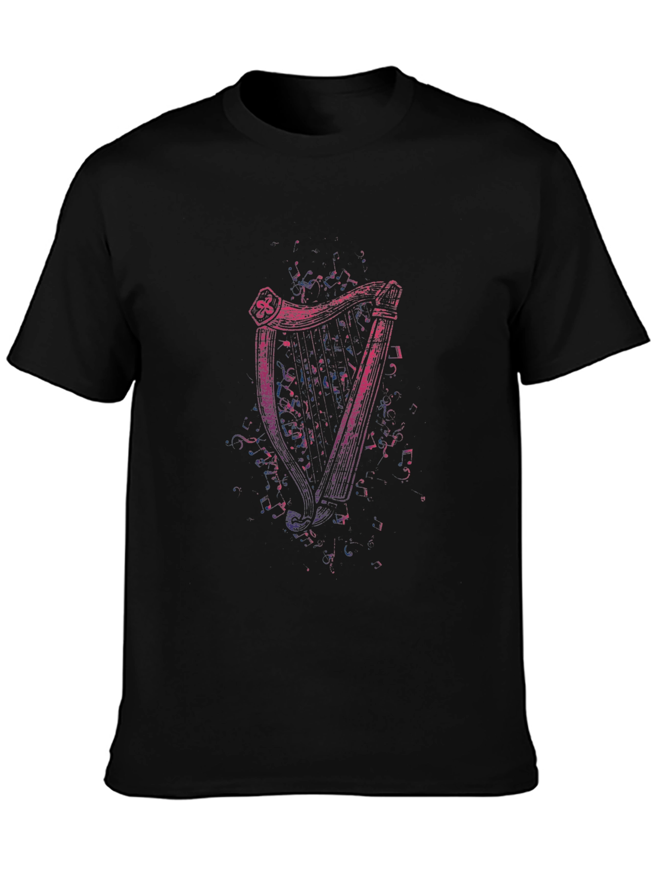 Camiseta Negra con Diseño de Arpa Irlandesa