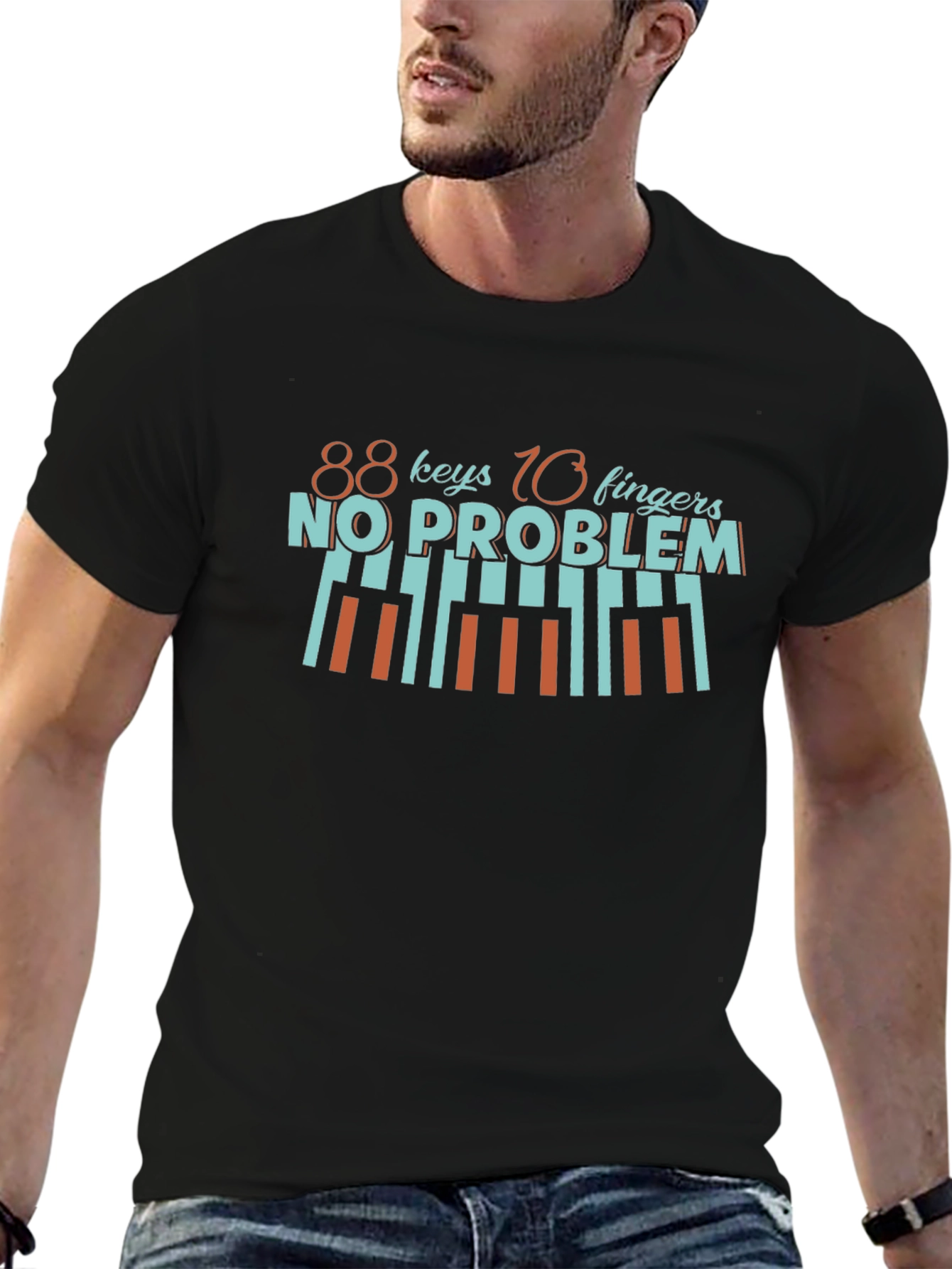 Camiseta Negra con Diseño de Piano para Músicos