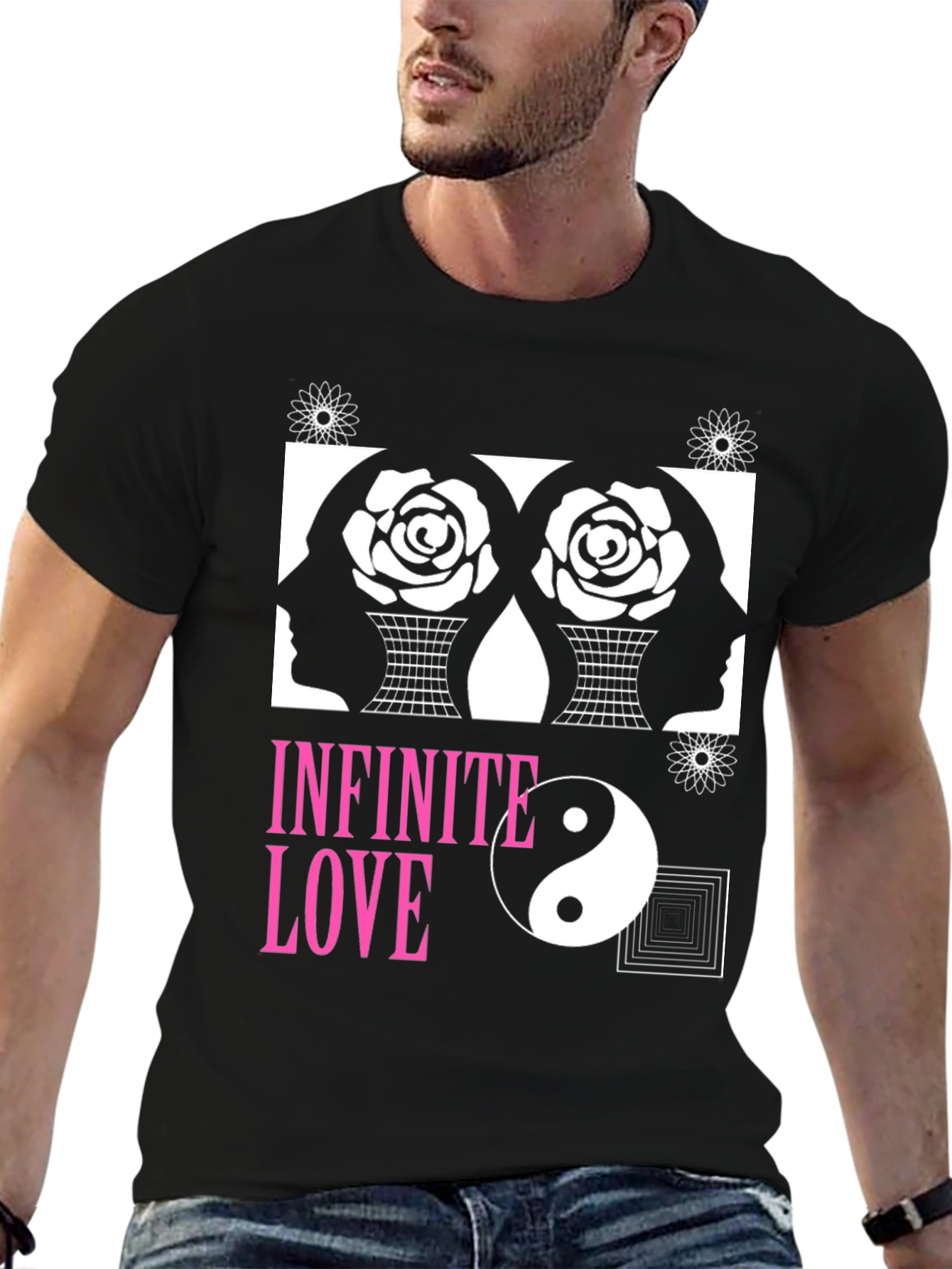 Camiseta Negra Amor Infinito Diseño Yin Yang