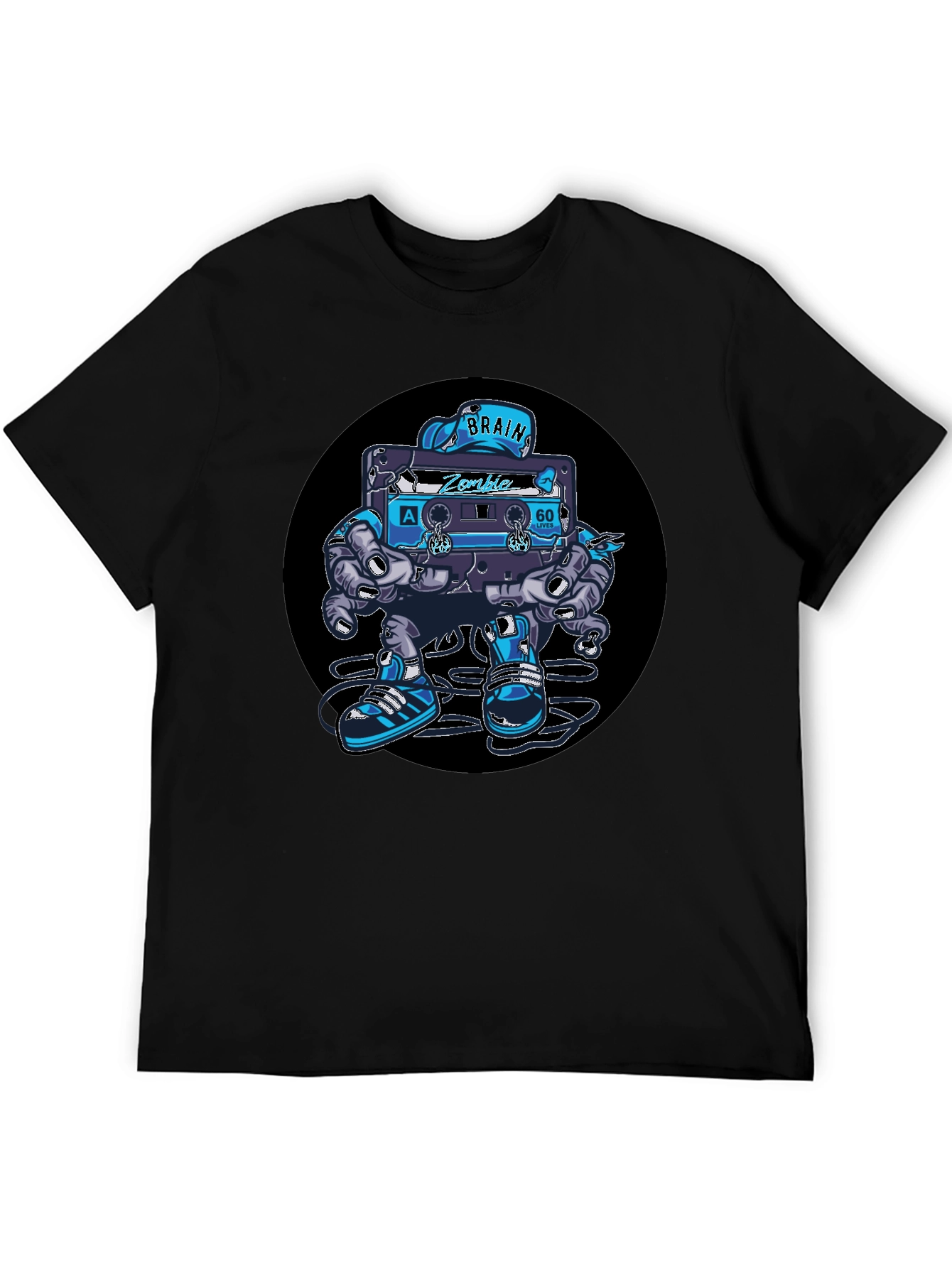 Camiseta Negra con Diseño de Casete Zombie Cerebro