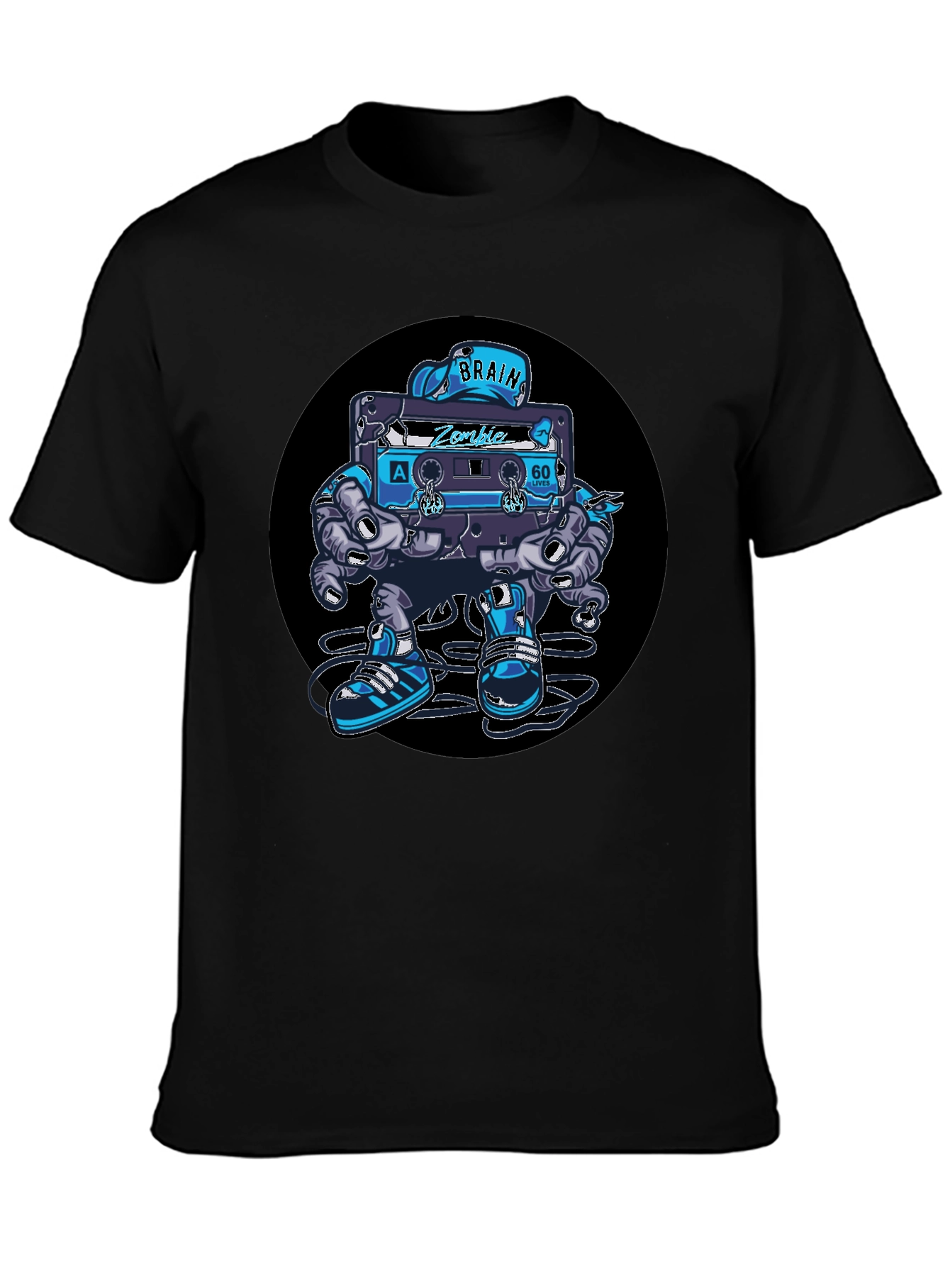Camiseta Negra con Diseño de Casete Zombie Cerebro