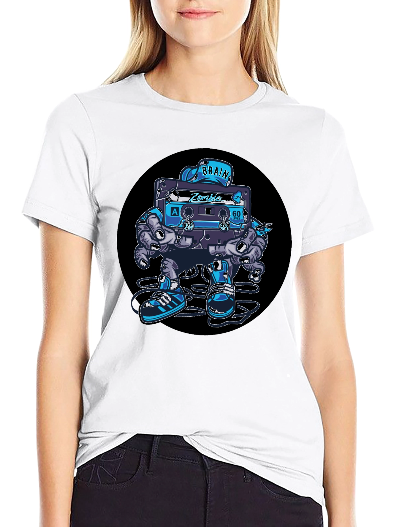 Camiseta Negra con Diseño de Casete Zombie Cerebro