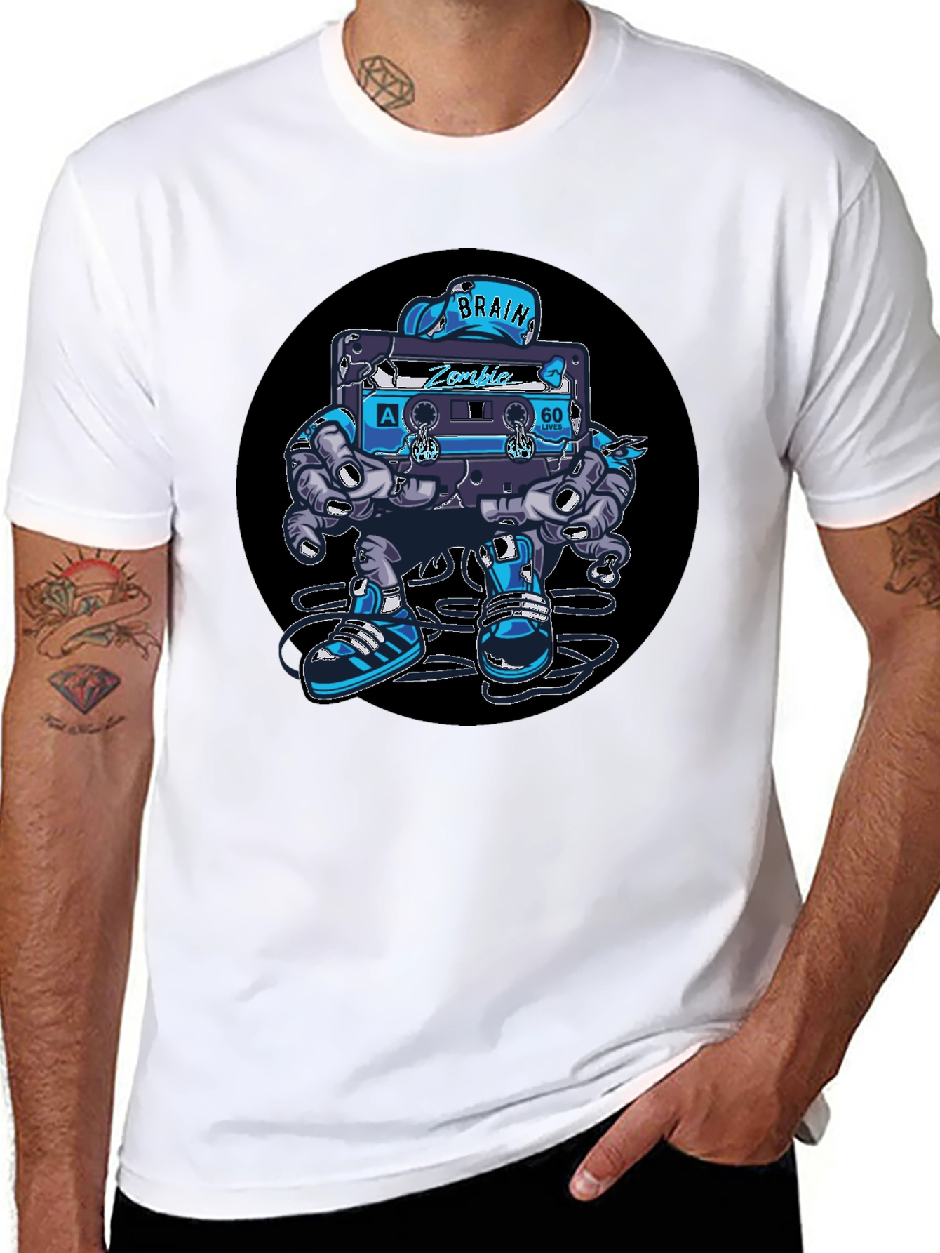 Camiseta Negra con Diseño de Casete Zombie Cerebro