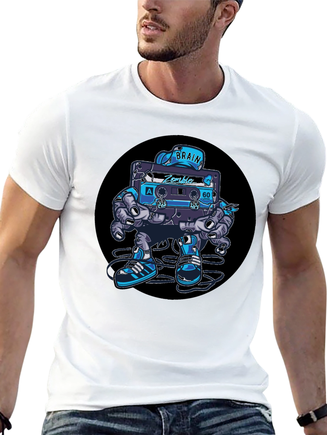 Camiseta Negra con Diseño de Casete Zombie Cerebro