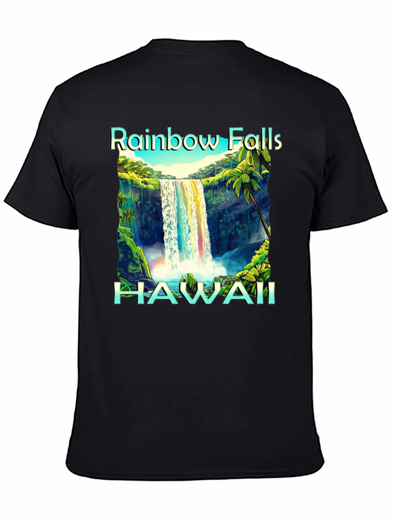 Camiseta Negra Hawaii Rainbow Falls