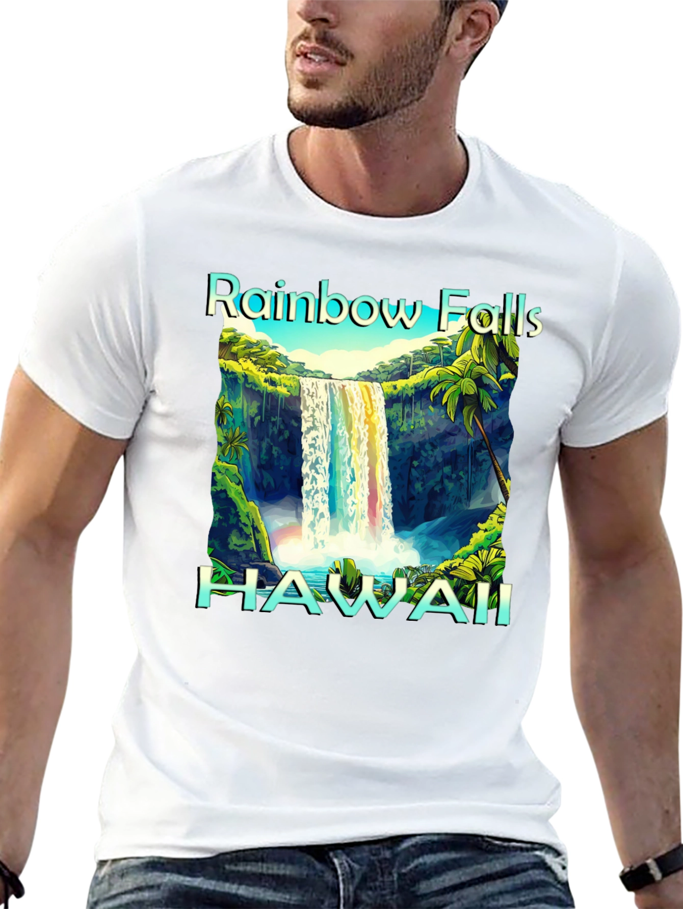 Camiseta Negra Hawaii Rainbow Falls