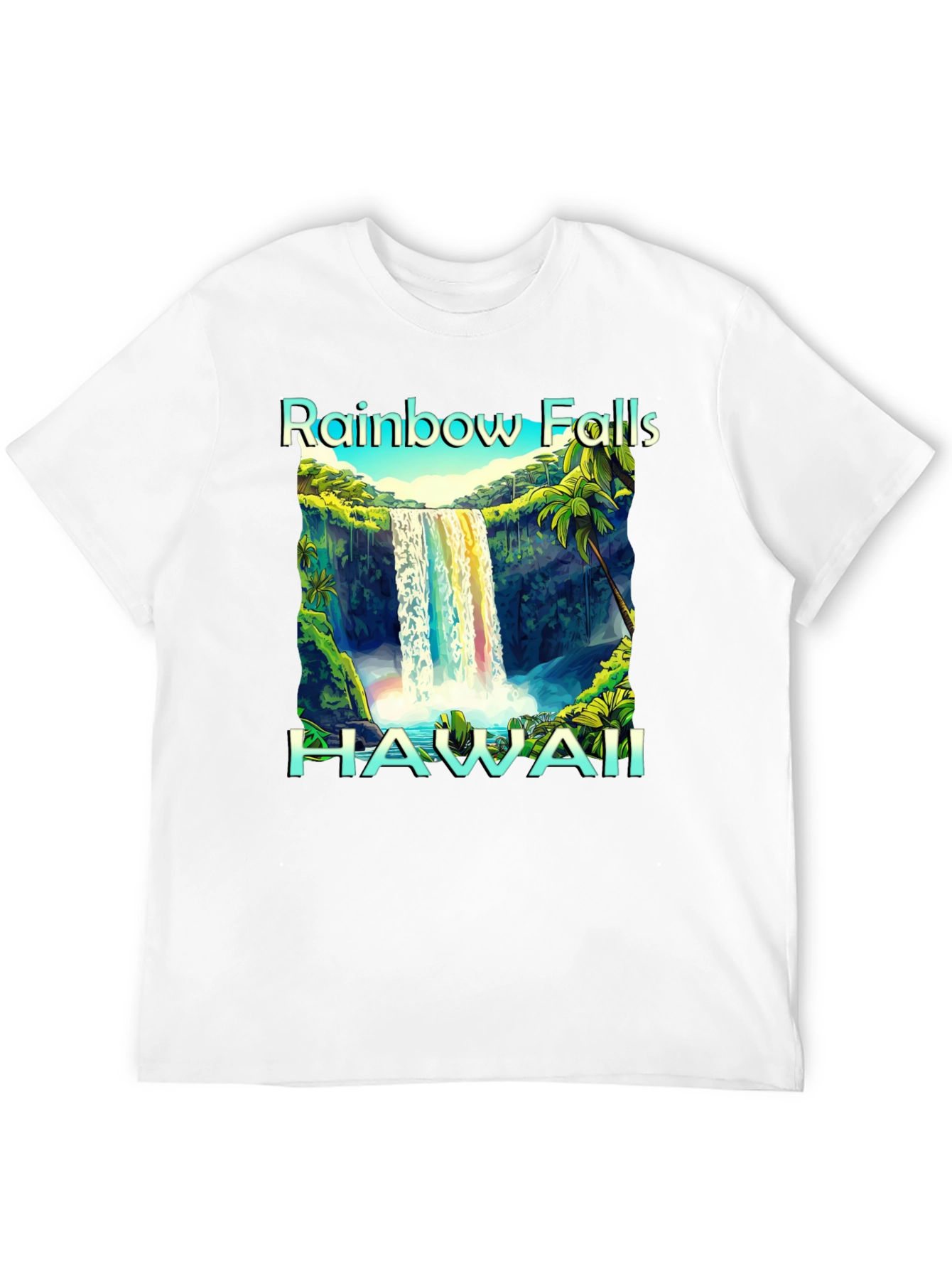 Camiseta Negra Hawaii Rainbow Falls