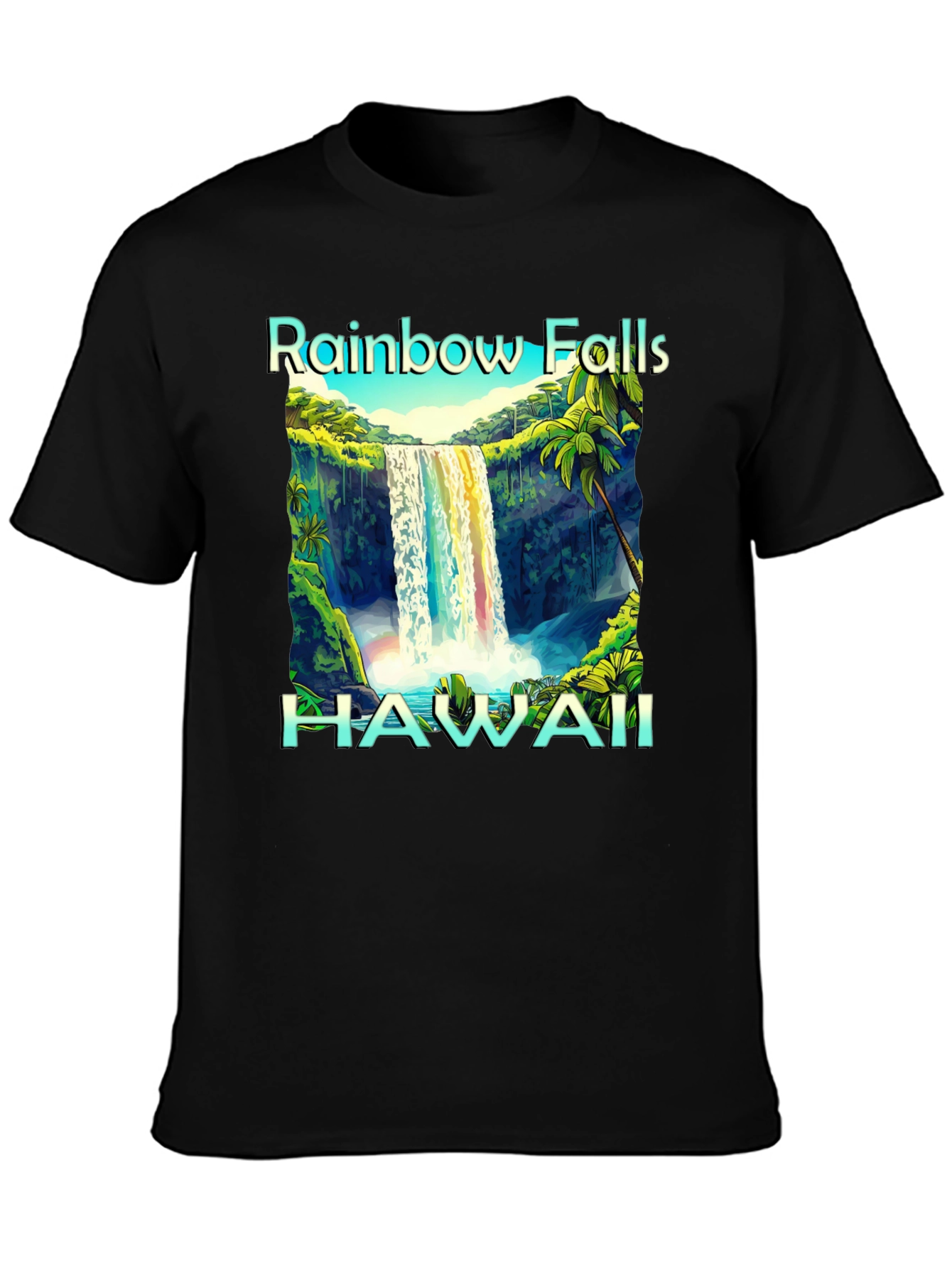 Camiseta Negra Hawaii Rainbow Falls
