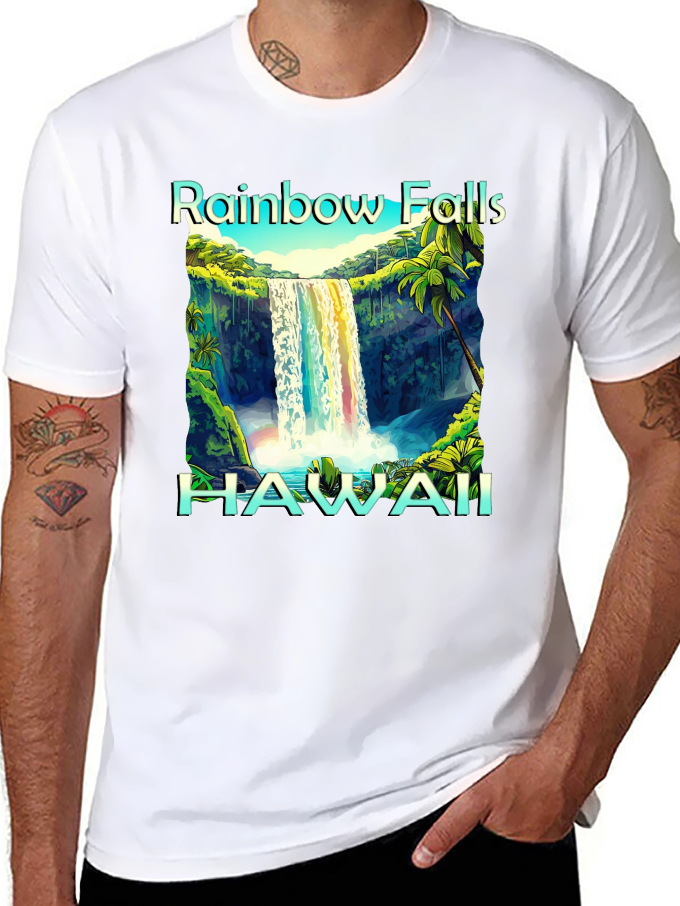 Camiseta Negra Hawaii Rainbow Falls