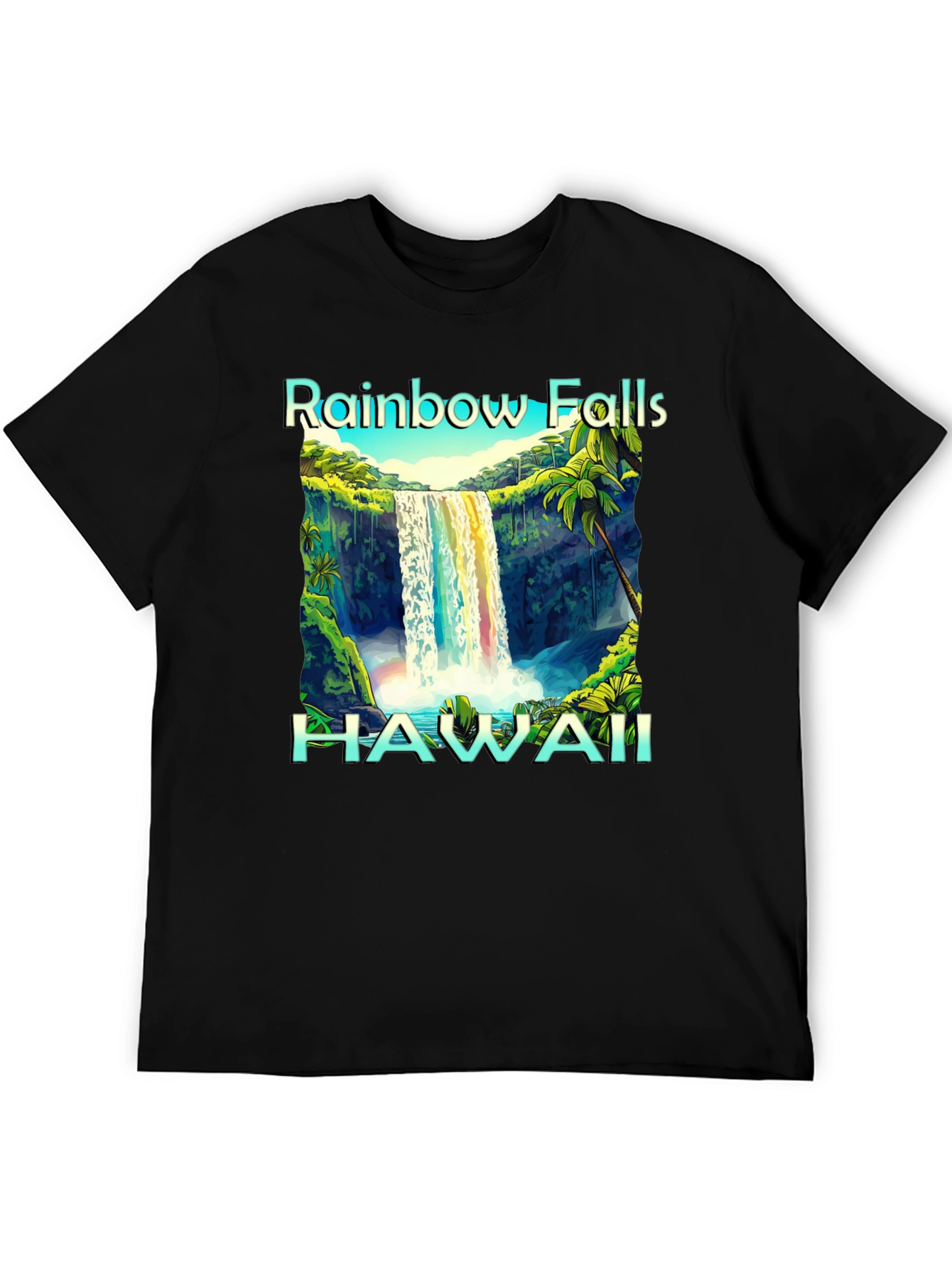 Camiseta Negra Hawaii Rainbow Falls