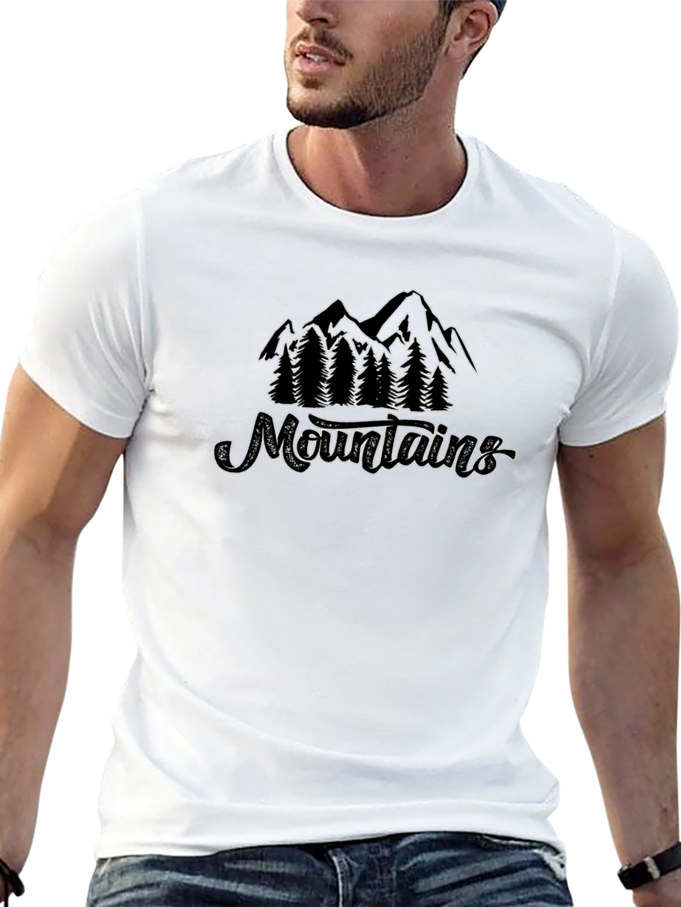 Camiseta Negra Montañas y Naturaleza Estilo Casual