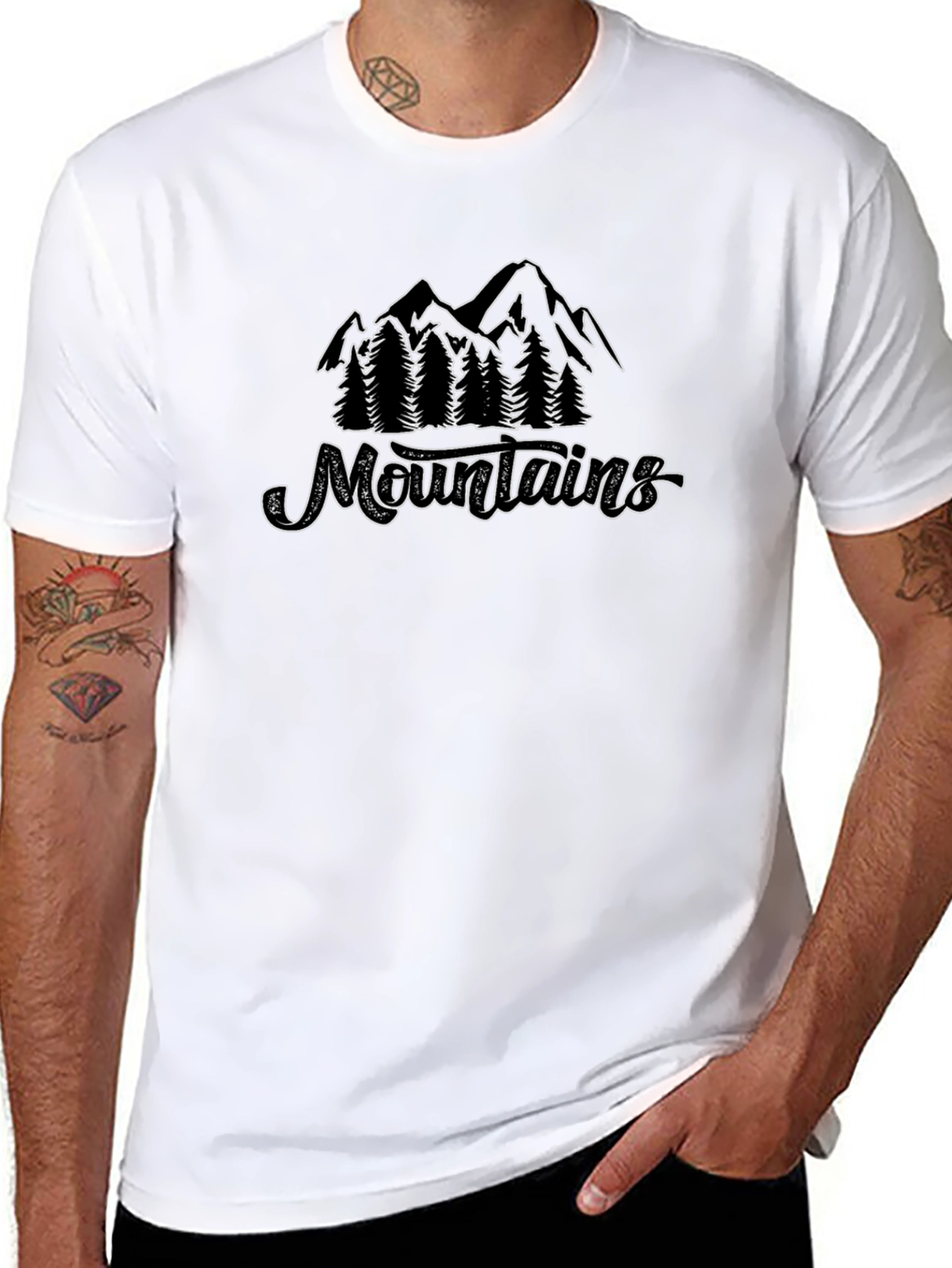 Camiseta Negra Montañas y Naturaleza Estilo Casual