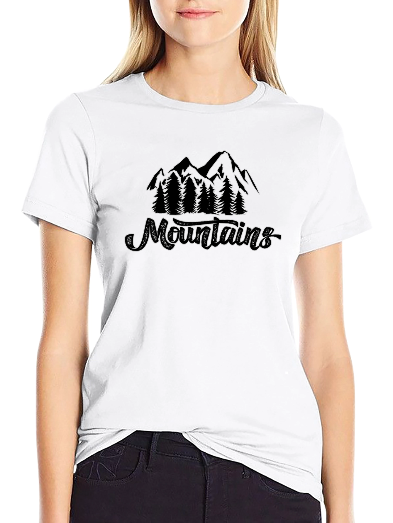 Camiseta Negra Montañas y Naturaleza Estilo Casual