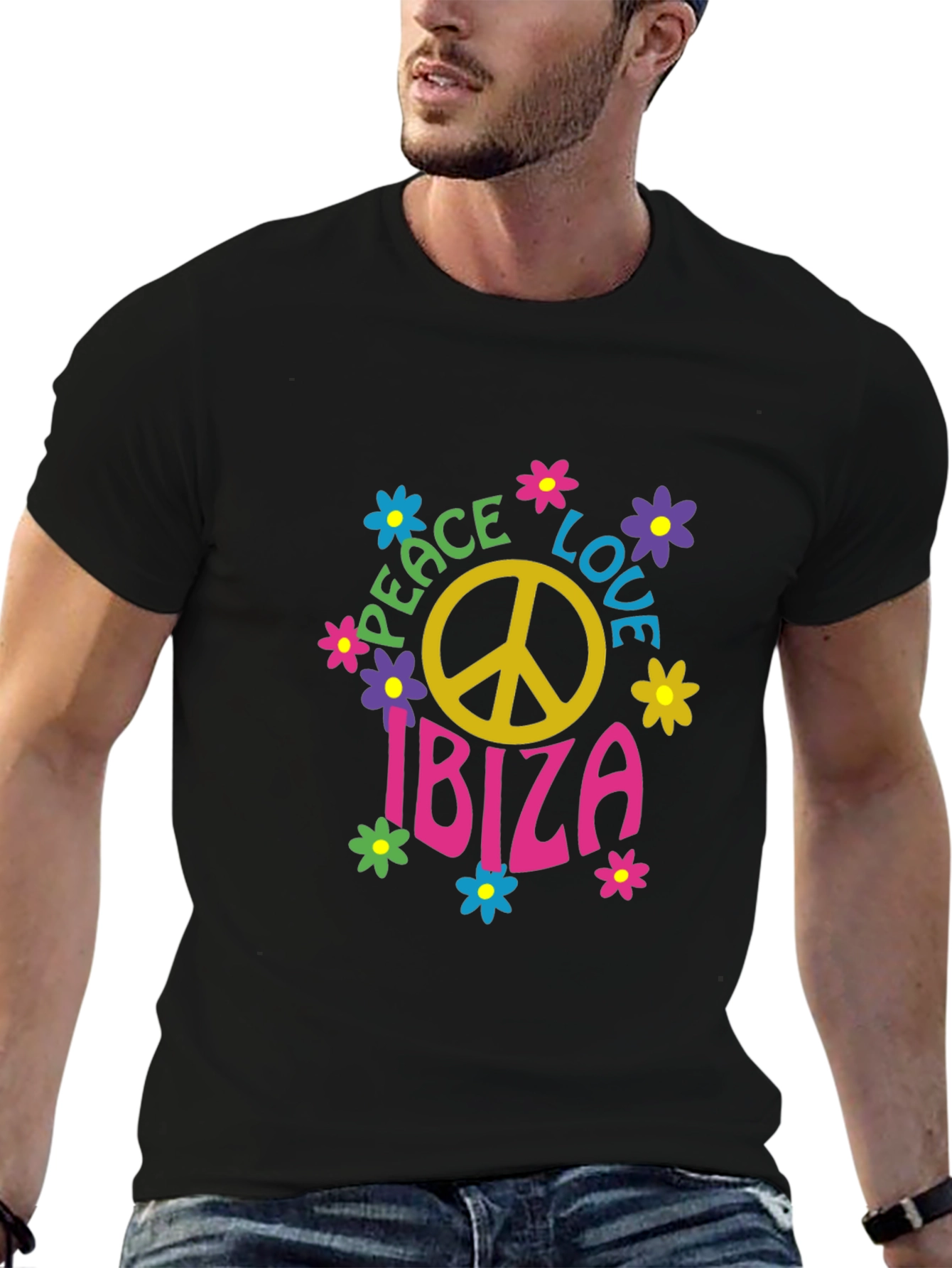 Camiseta Negra Hippie Ibiza Paz y Amor