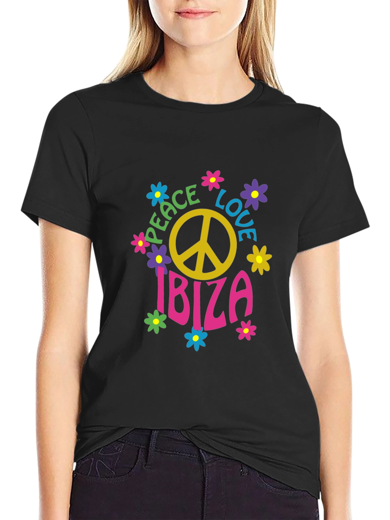 Camiseta Negra Hippie Ibiza Paz y Amor