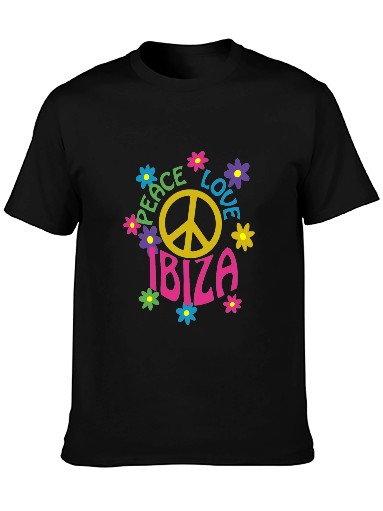 Camiseta Negra Hippie Ibiza Paz y Amor