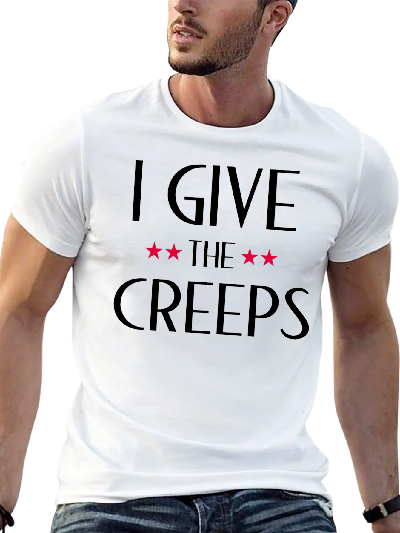 Camiseta Negra: I Give The Creeps Estrellas Rojas