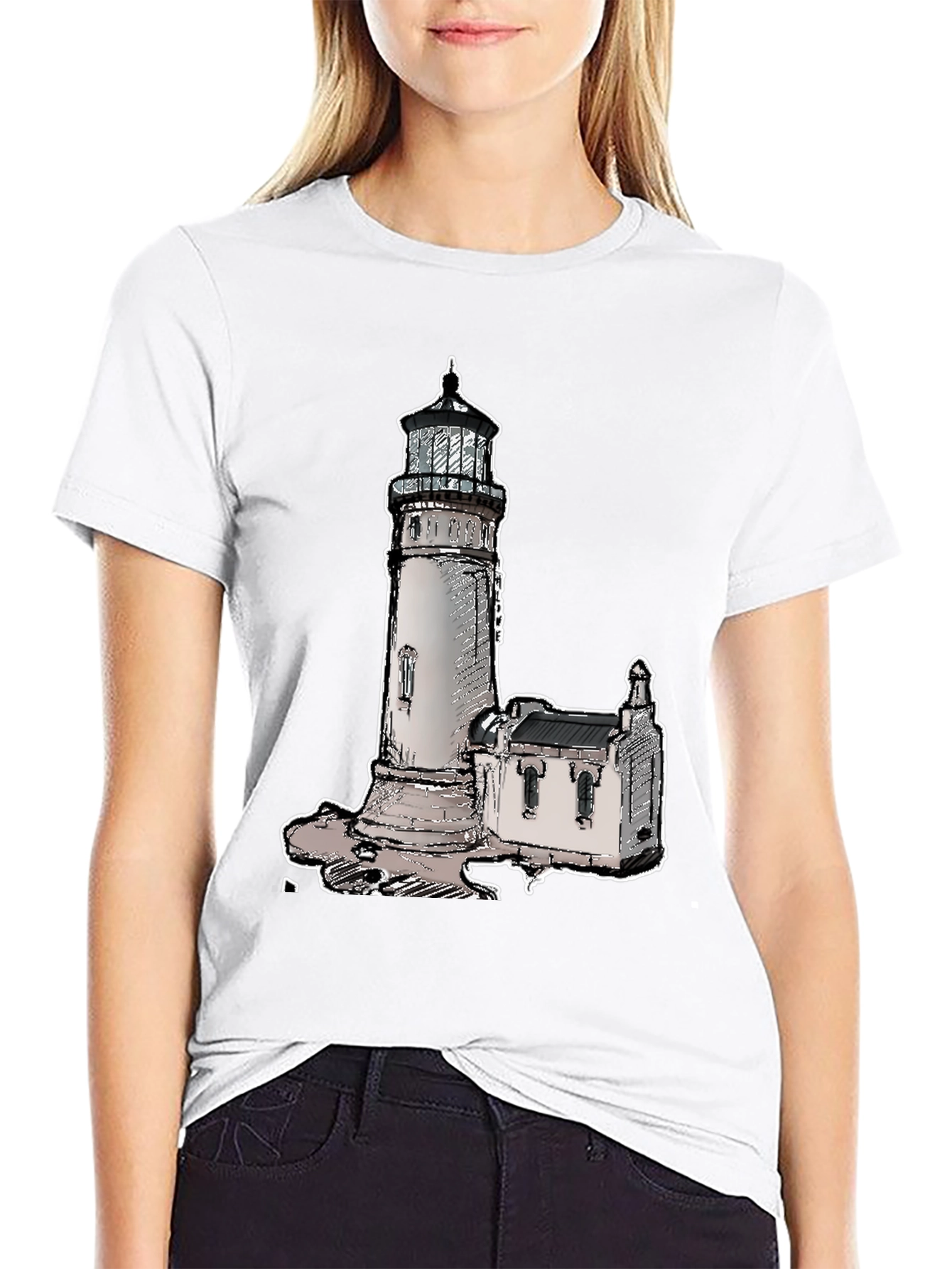 Camiseta Negra con Diseño de Faro Clásico
