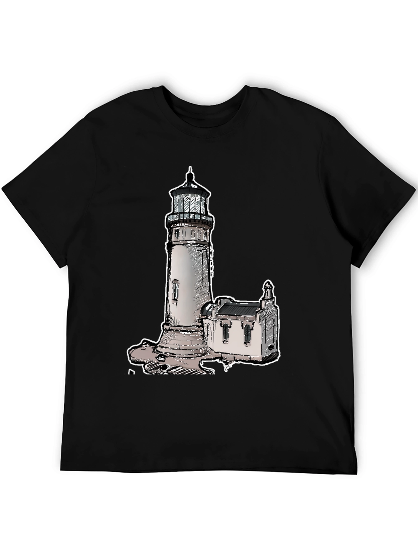 Camiseta Negra con Diseño de Faro Clásico