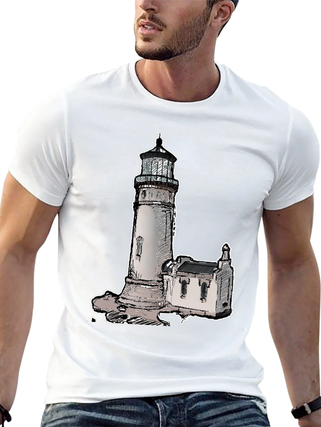 Camiseta Negra con Diseño de Faro Clásico