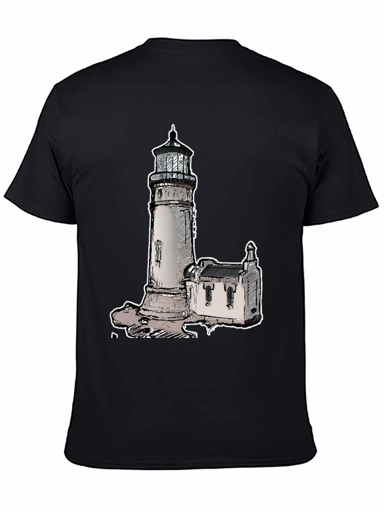 Camiseta Negra con Diseño de Faro Clásico