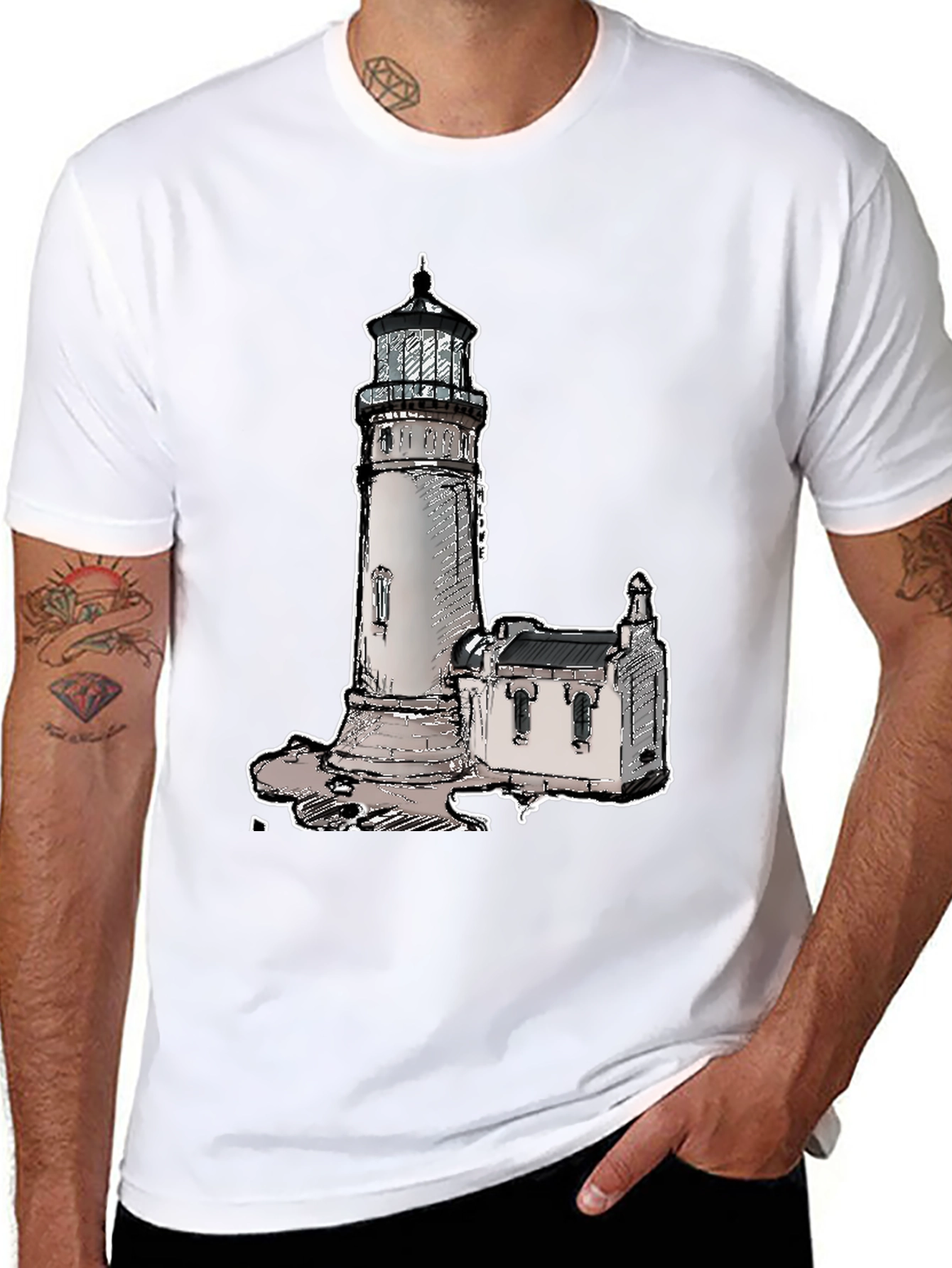 Camiseta Negra con Diseño de Faro Clásico