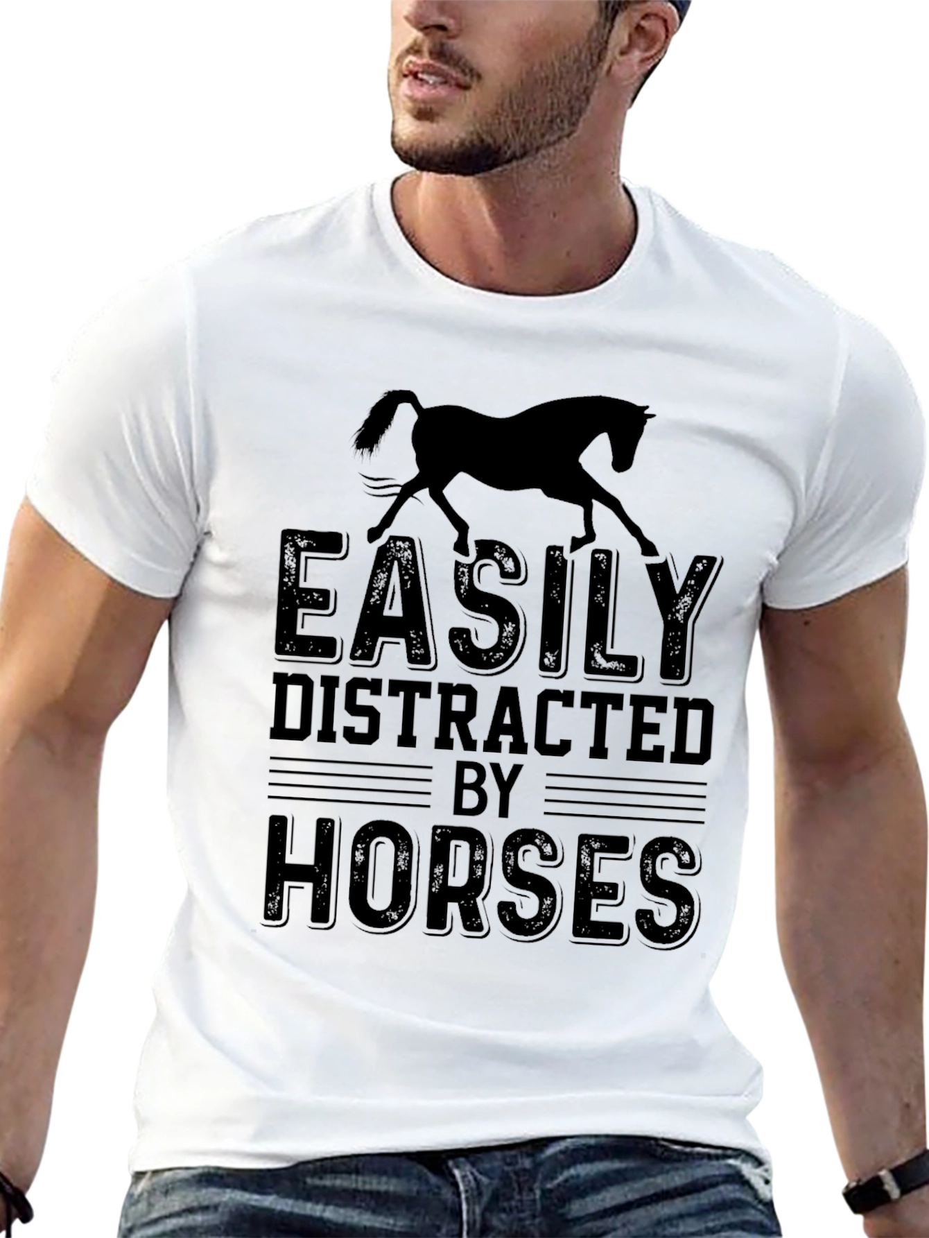 Camiseta Hombre: Distraído Fácilmente Por Caballos