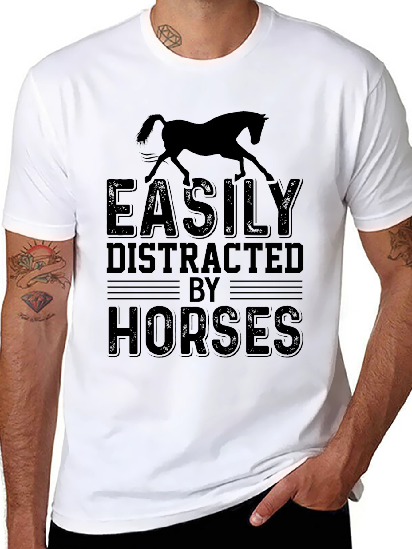 Camiseta Hombre: Distraído Fácilmente Por Caballos