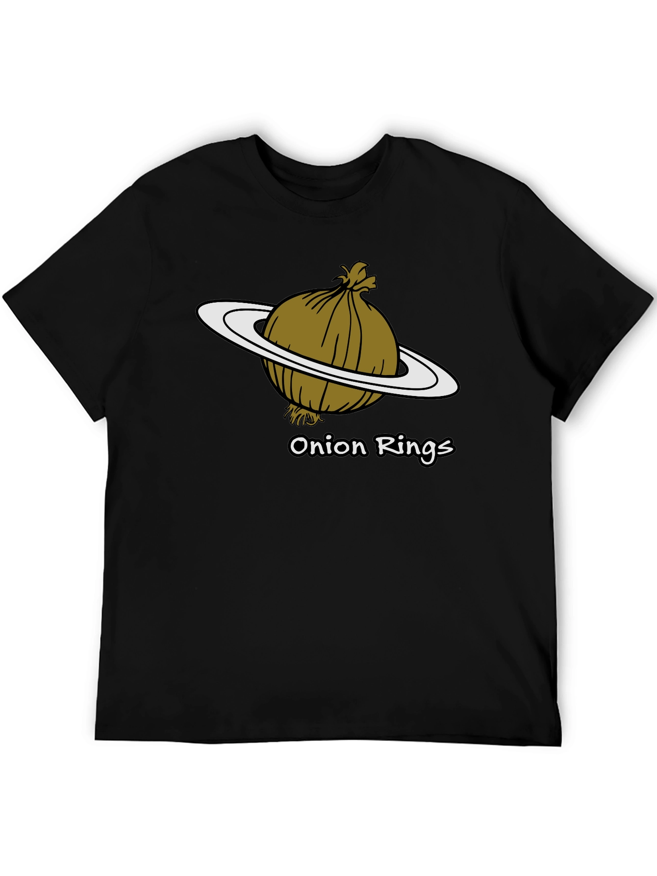 Camiseta Negra Anillos de Cebolla Humor Espacial