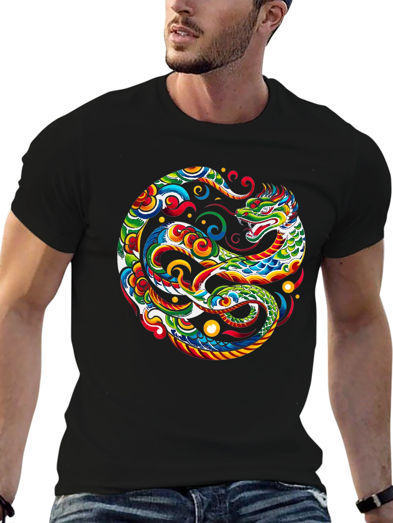 Camiseta Negra con Diseño de Dragón Yin Yang