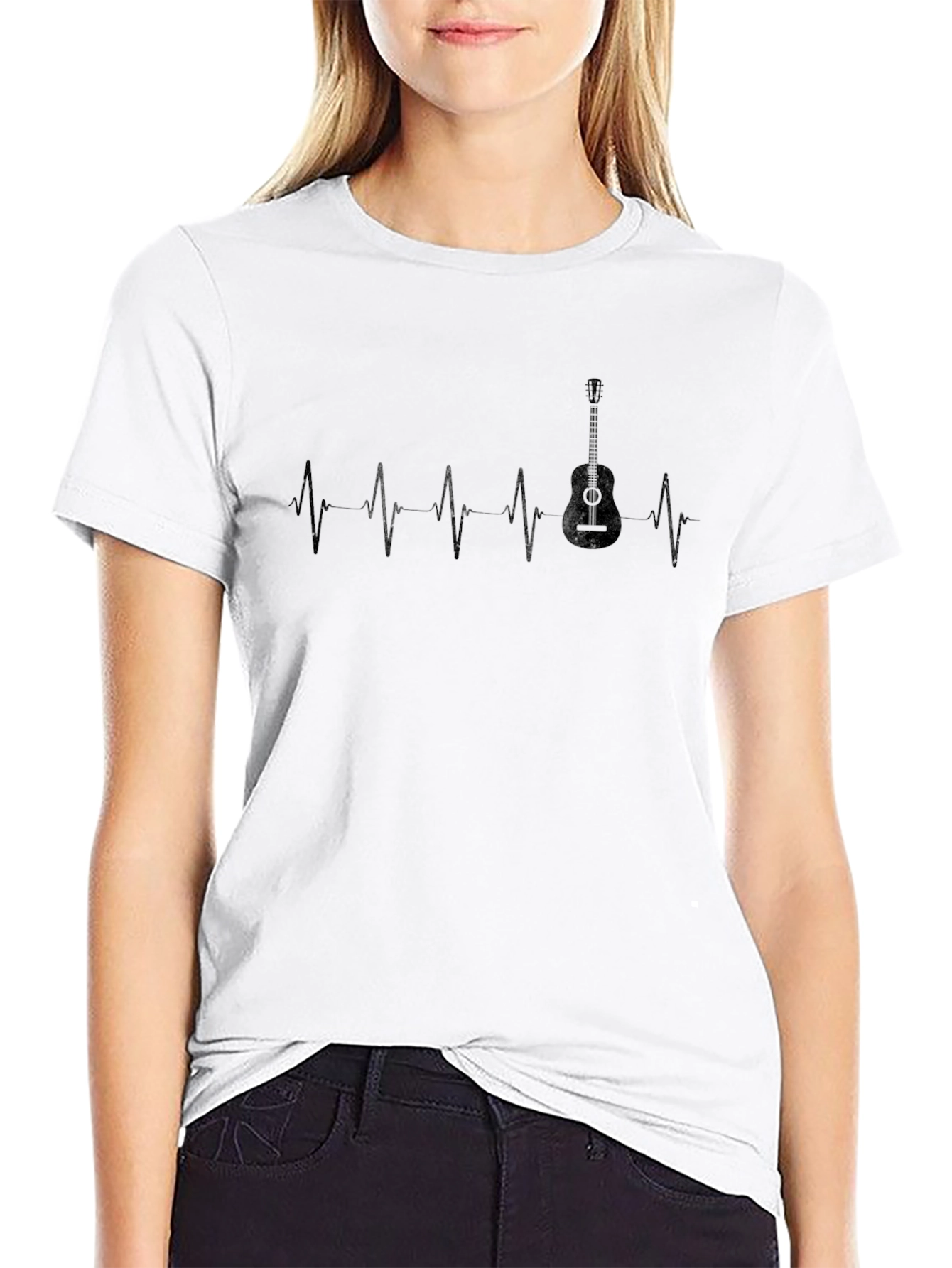 Camiseta Negra Ritmo Cardíaco de Guitarra