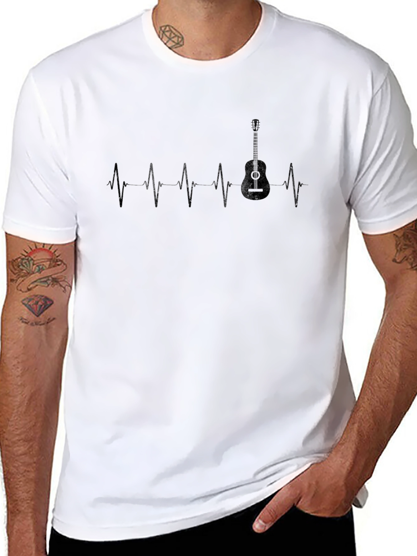Camiseta Negra Ritmo Cardíaco de Guitarra