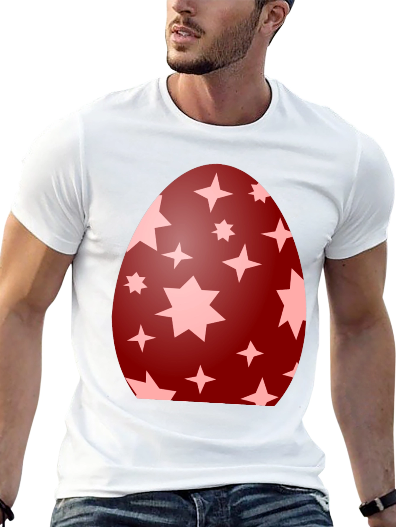 Camiseta Negra con Diseño de Huevo de Pascua Estrellado