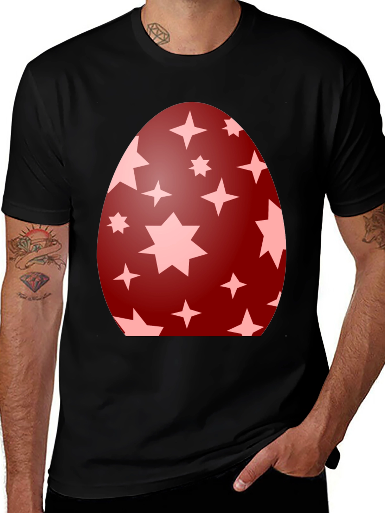 Camiseta Negra con Diseño de Huevo de Pascua Estrellado