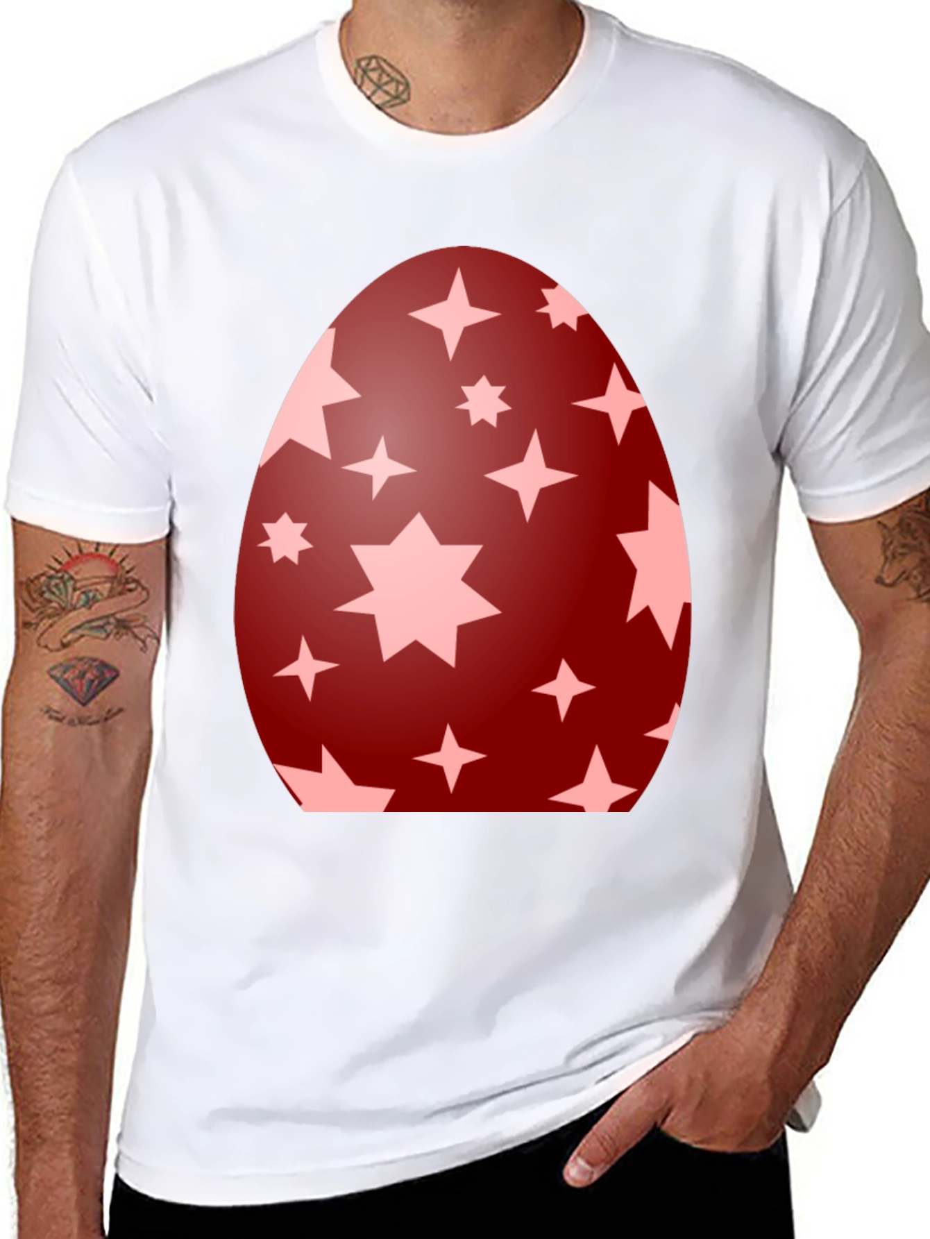 Camiseta Negra con Diseño de Huevo de Pascua Estrellado
